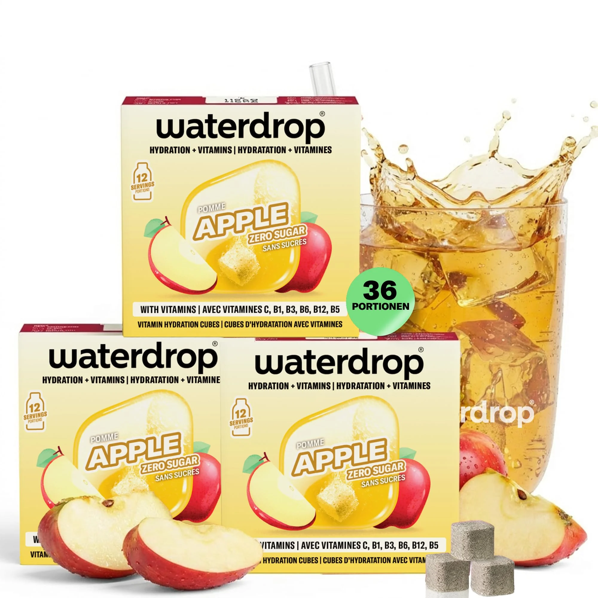 waterdrop® Microdrink Apfel - 36 Waterdrop Drops Würfel mit fruchtigem Apfel Geschmack - zuckerfreier Durstlöscher & Alternative zu Getränke-Sirup und Geschmackspulver - Flavour Drops mit Vitaminen