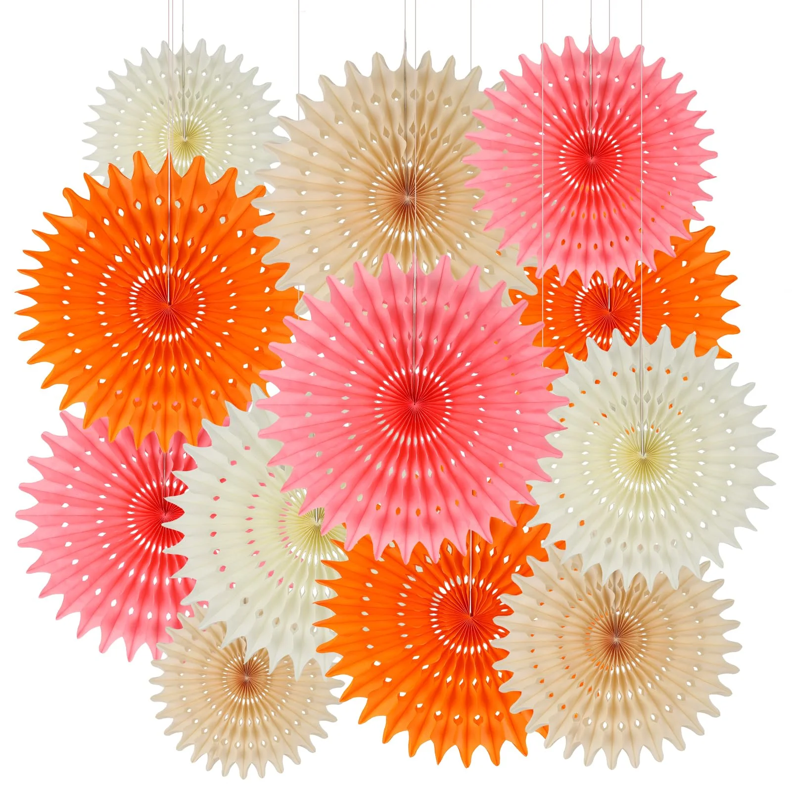 BestoFun 12 Stück Papier Fächer Set Orange PomPoms Tissue Blumen Rosa Pfirsich Hängende Blumen Girlande Creme Papier Fächer Dekoration für Partydeko Kinder Geburtstagsdeko Hochzeit Baby Shower