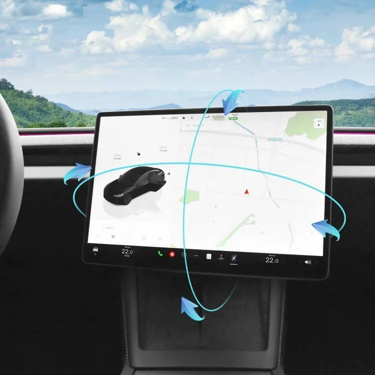 AAMHHM Bildschirm Schwenkhalterung für Tesla Model Y Juniper 2026 2025 & Model 3 Highland 2025 2024 Links/Rechts 30° Up/Down 15° Drehbar Vier Richtungen Aluminiumlegierung Screen Drehbare Halterung