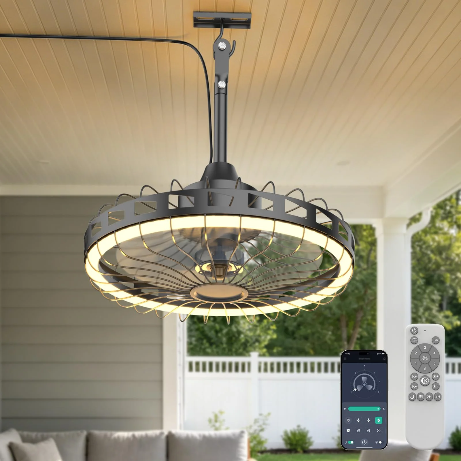 DoXtreme Deckenventilator mit Licht, 52 cm,IP65 wasserdicht, leiser Gleichstrommotor | 6 Geschwindigkeitsstufen und 3 dimmbare Farbtemperaturen, 120°-Oszillation, Fernbedienung und App-Steuerung