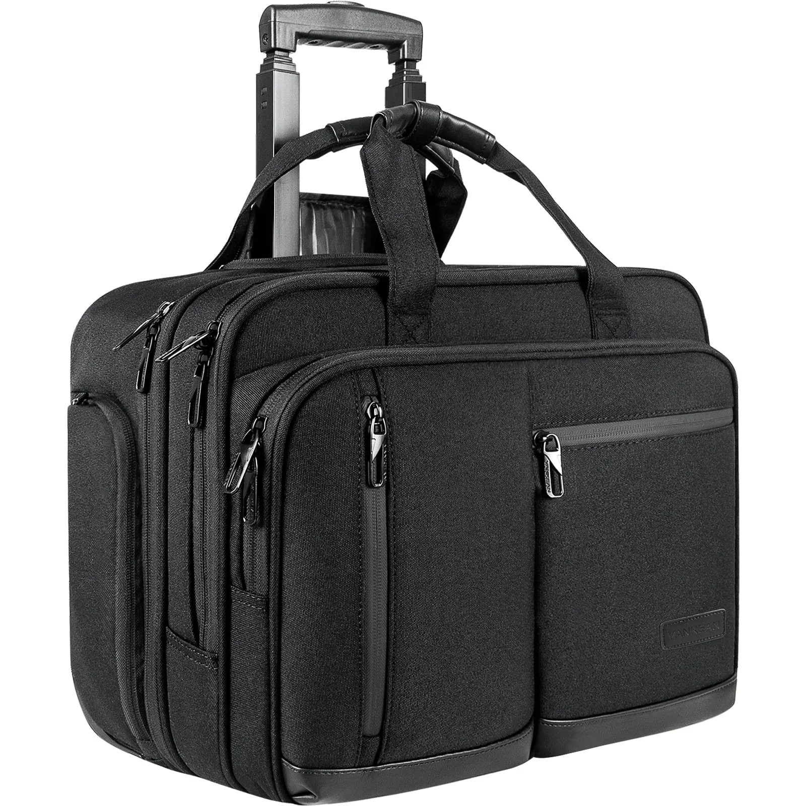 VANKEAN 17.3'' Laptoptasche mit Rollen für Herren,Schwarz | Stylische Handgepäck-Aktentasche Laptoptasche Wasserdichte mit Rollen für die Nacht für Reisen/Arbeit/Schule
