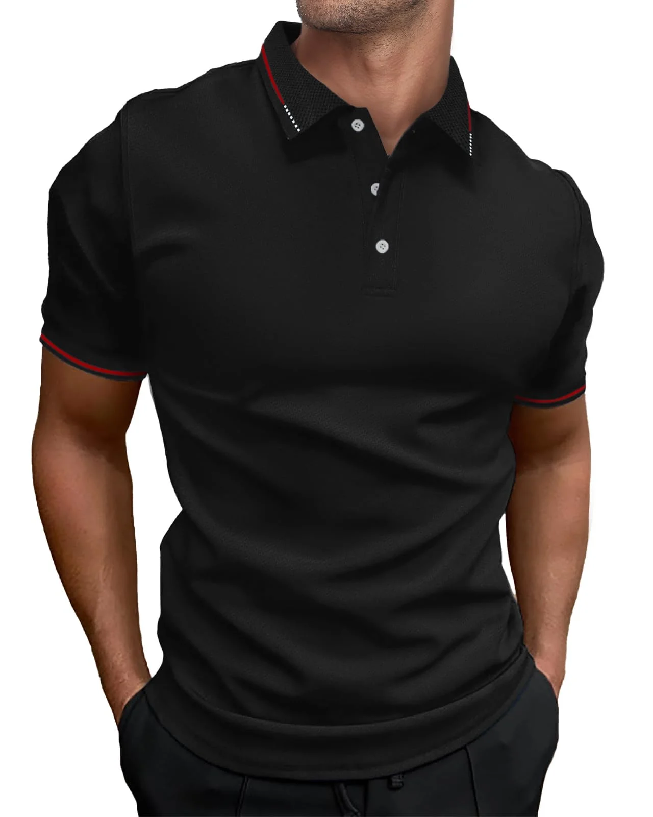HMIYA Herren Poloshirt-Kontrast Kurzarm Polohemd Male Polo Klassisches