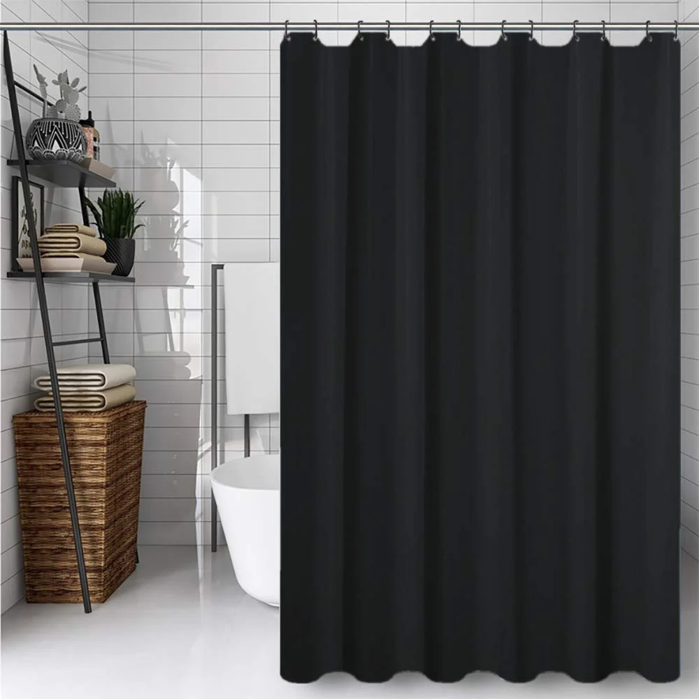 CXTAI Duschvorhang 180 x 200 cm - Schwarz, Shower Curtains mit 12 Duschringen, Schimmelresistent und Wasserabweisend, Polyester Waschbar