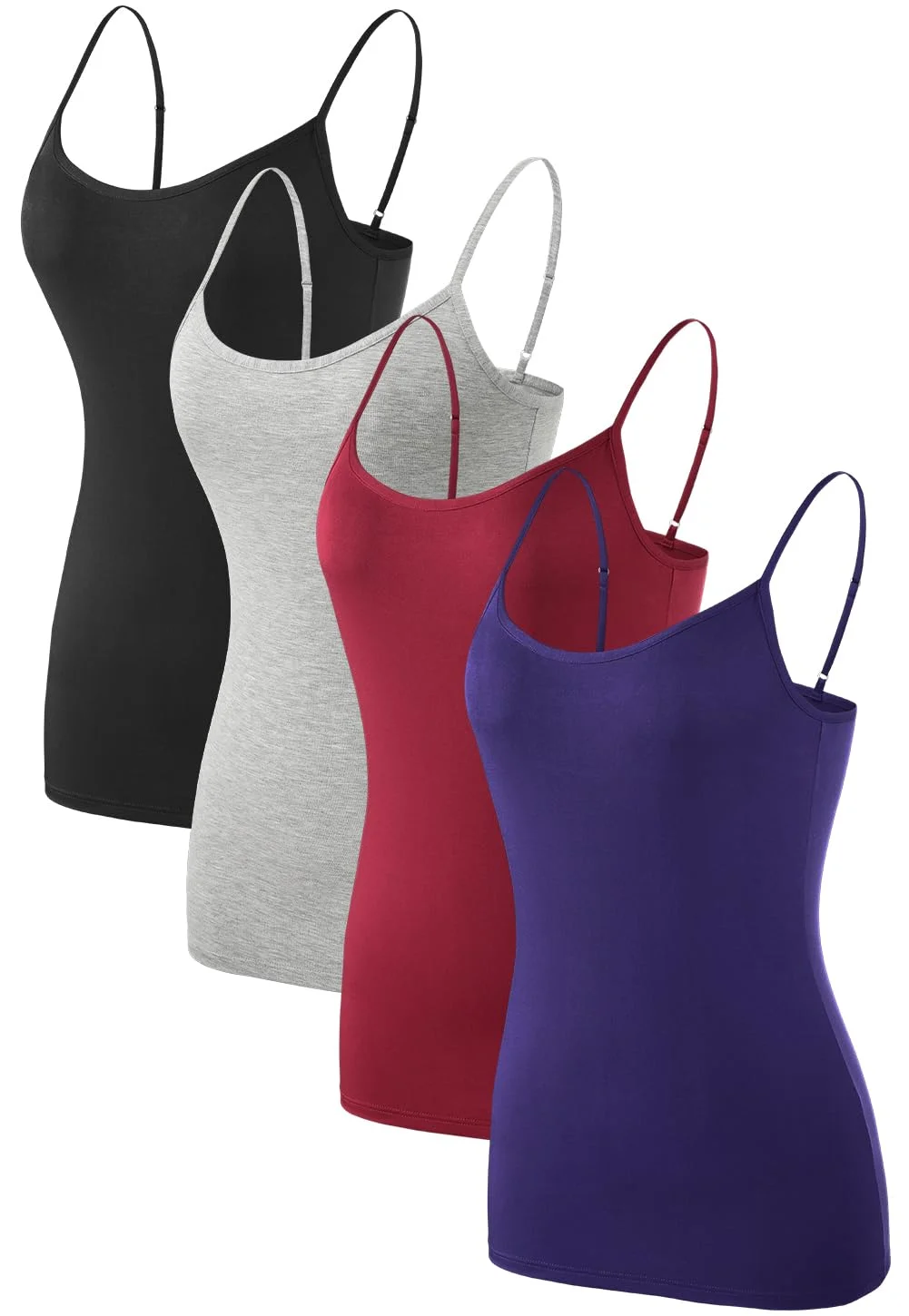 Komfokore Damen Unterhemden Verstellbar Spaghettiträger Tank Top Basic Camisole Ultra Soft Schichtung Top 4er Pack