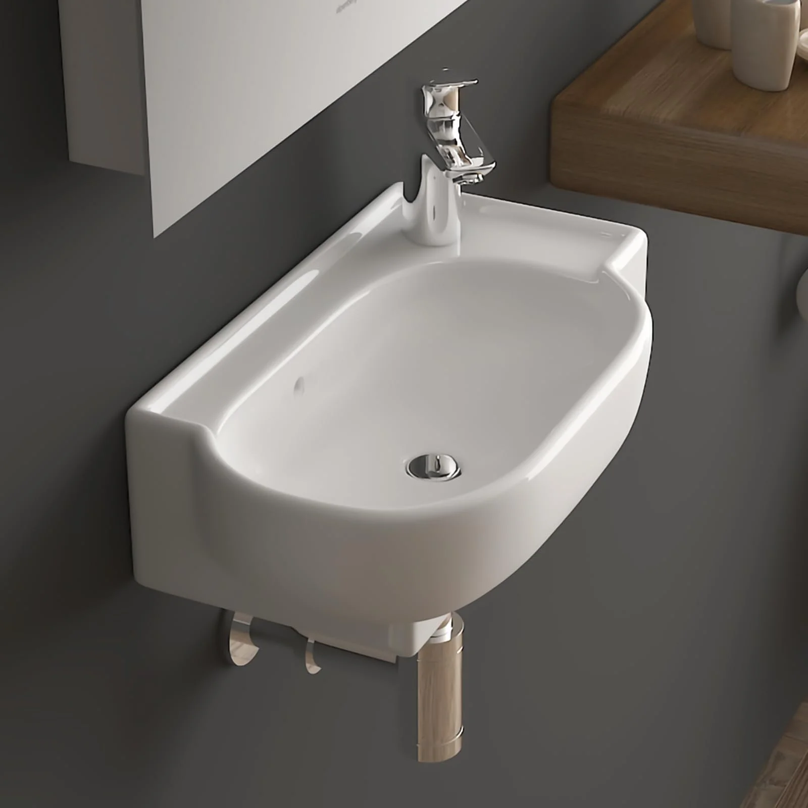 Alpenberger Ovales Mini Handwaschbecken | Waschtisch Wandmontage | Keramik Waschbecken Klein mit Überlauf | Hängewaschbecken für Gäste-WC & Badezimmer | Gästeklo Waschbecken 45 cm Eckwaschbecken