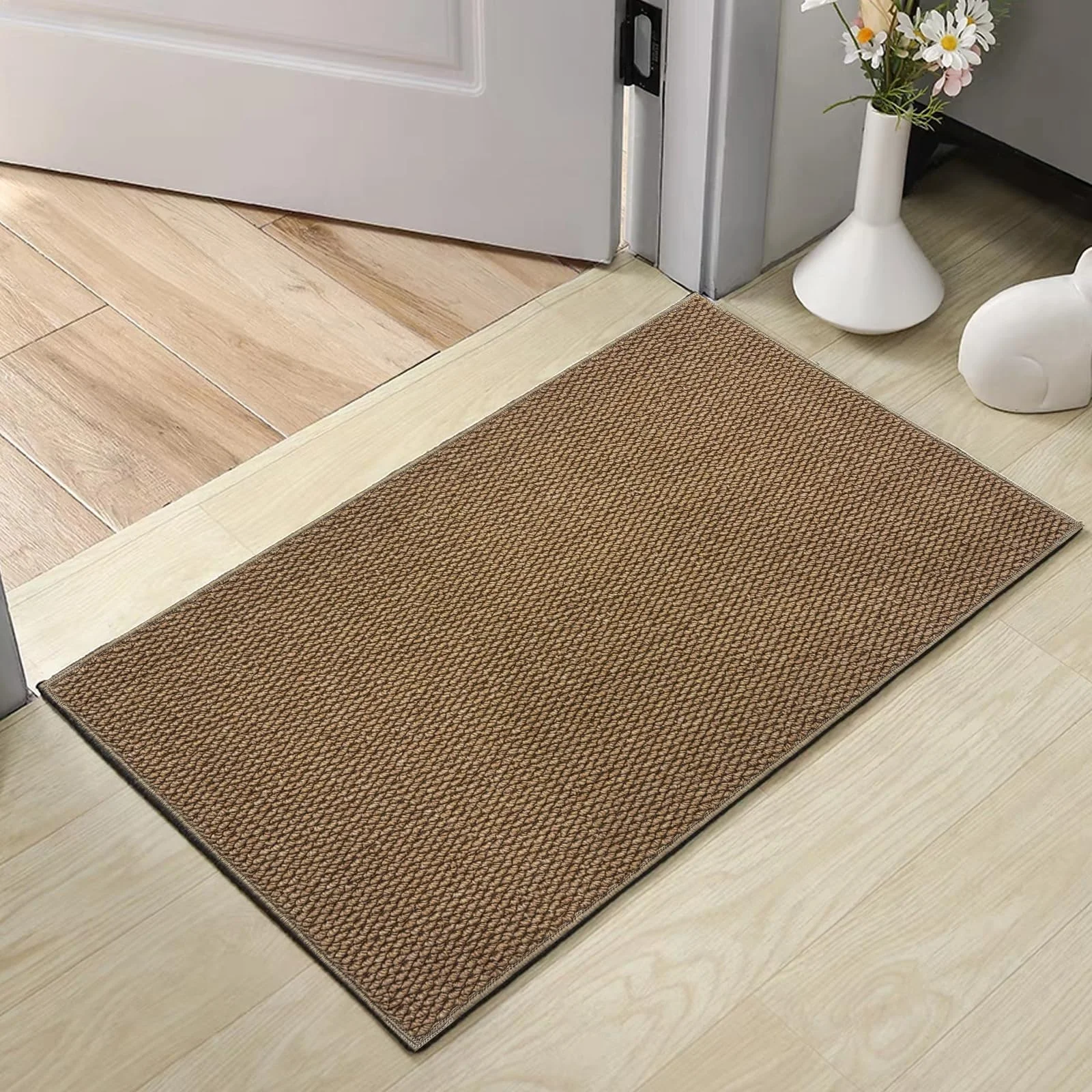 HiChiclife Fußmatte Innen 80×120 cm Flach – Große Schmutzfangmatte mit TPE Anti-Rutsch Rückseite, warme Eingangsmatte für Flur & Haustür, Camel