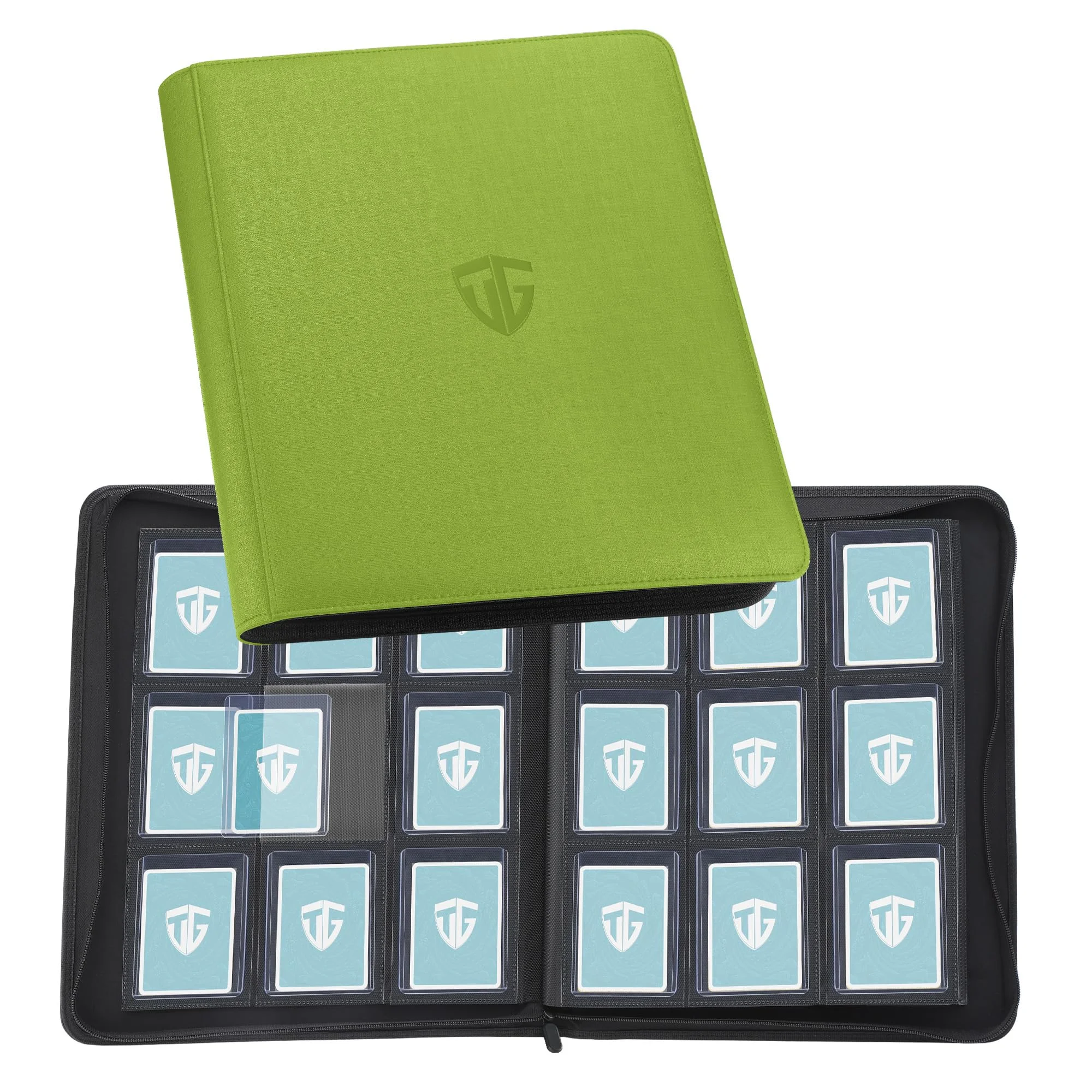 TCGUARD Sammelkarten Album für 216 Karten, 9 Fächer Binder mit Hüllen für 3"x4" Rigid Toploader Card, Trading Card Binder für TCG, MTG-Karten, Kartensammelalben (Grün)