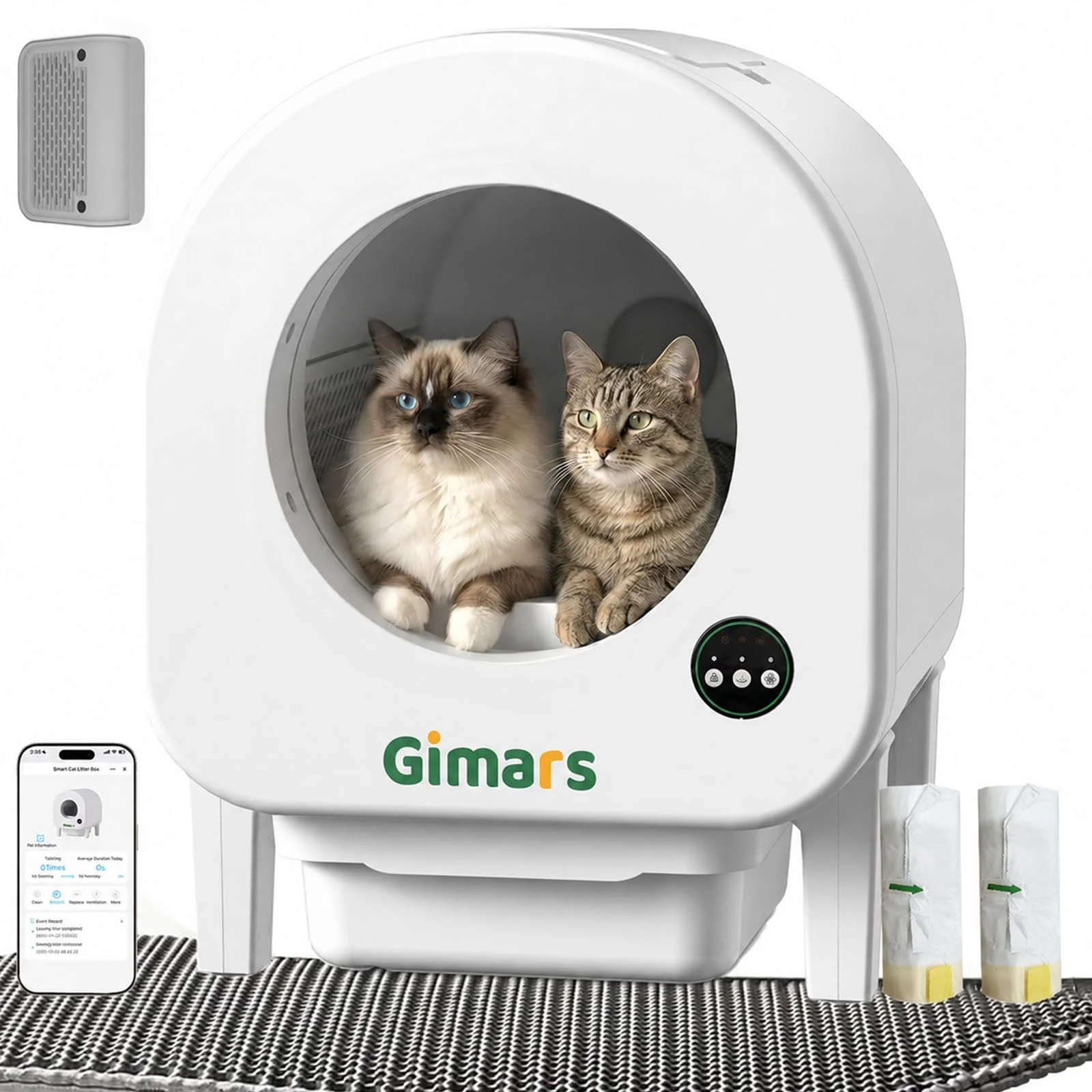 Gimars XXL 90L Selbstreinigende Katzentoilette mit App-Steuerung, Automatisches Katzenklo mit Matte, Müllbeuteln & Trittbrett, Dreifach-Sensor und Geruchskontrolle für Kätzchen, Alte & Mehrere Katzen