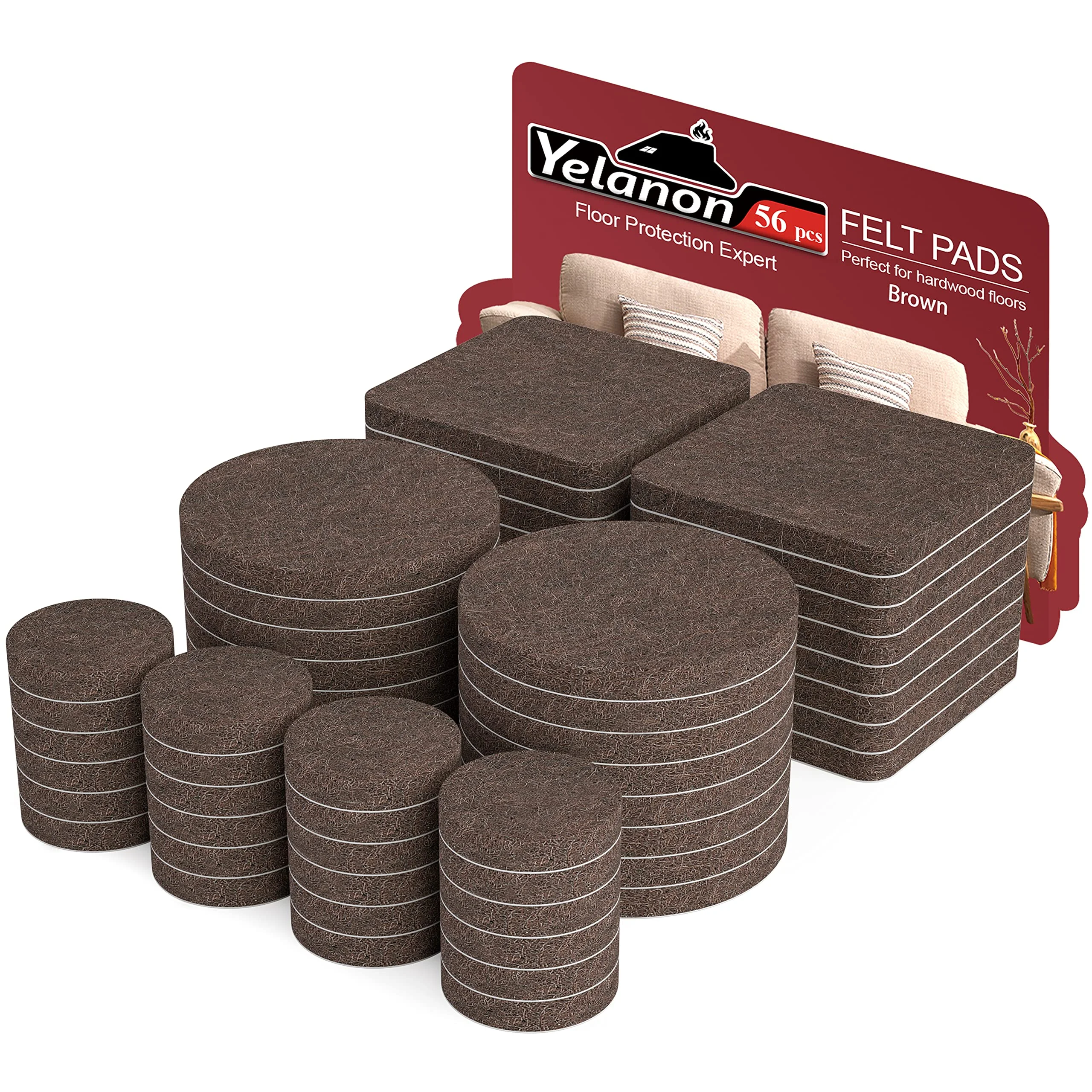 Yelanon Filzgleiter selbstklebend – 56 Stück Möbelgleiter für Stühle, Braun | Filz selbstklebend als Stuhlgleiter & Bodenschoner – Premium Parkettschutz für Holzfußböden, ideal für Möbel