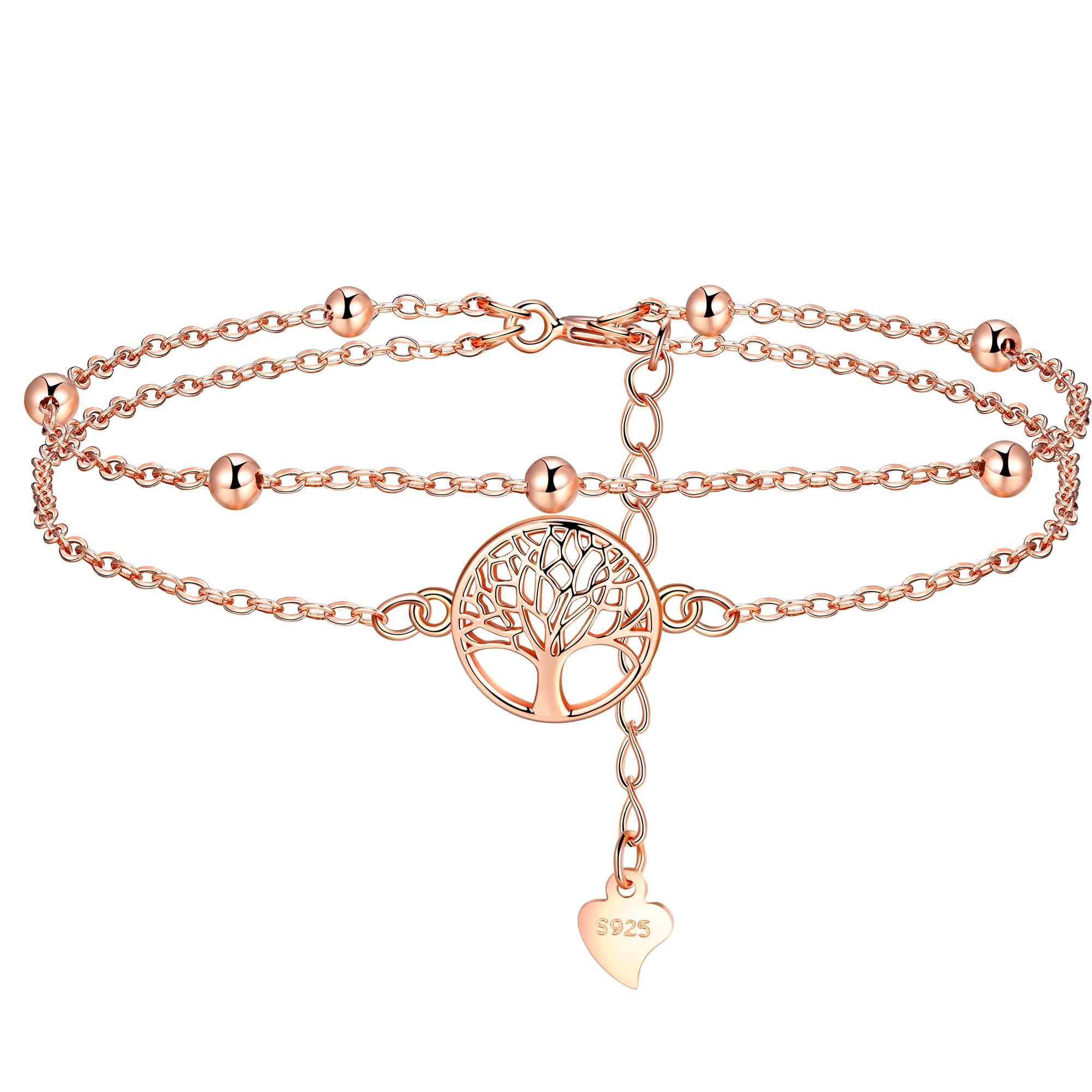 Lydreewam Lebensbaum Armband für Damen 925 Sterling Silber Baum des Lebens Doppel Armkette mit Geschenkbox für Geburtstag Muttertag Weihnachten, verstellbar 17+4cm (Silber/Gold/Rosegold)