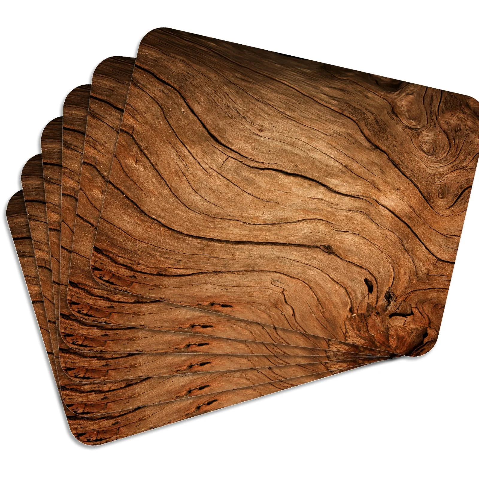 VELORA H&L 6er Set Platzsets Kork - Wood - Tischsets 30 x 40 cm, Abwaschbar, rutschfest und Hitzebeständig bis 100°C, Dekorative Tischunterlagen für Küche und Esszimmer