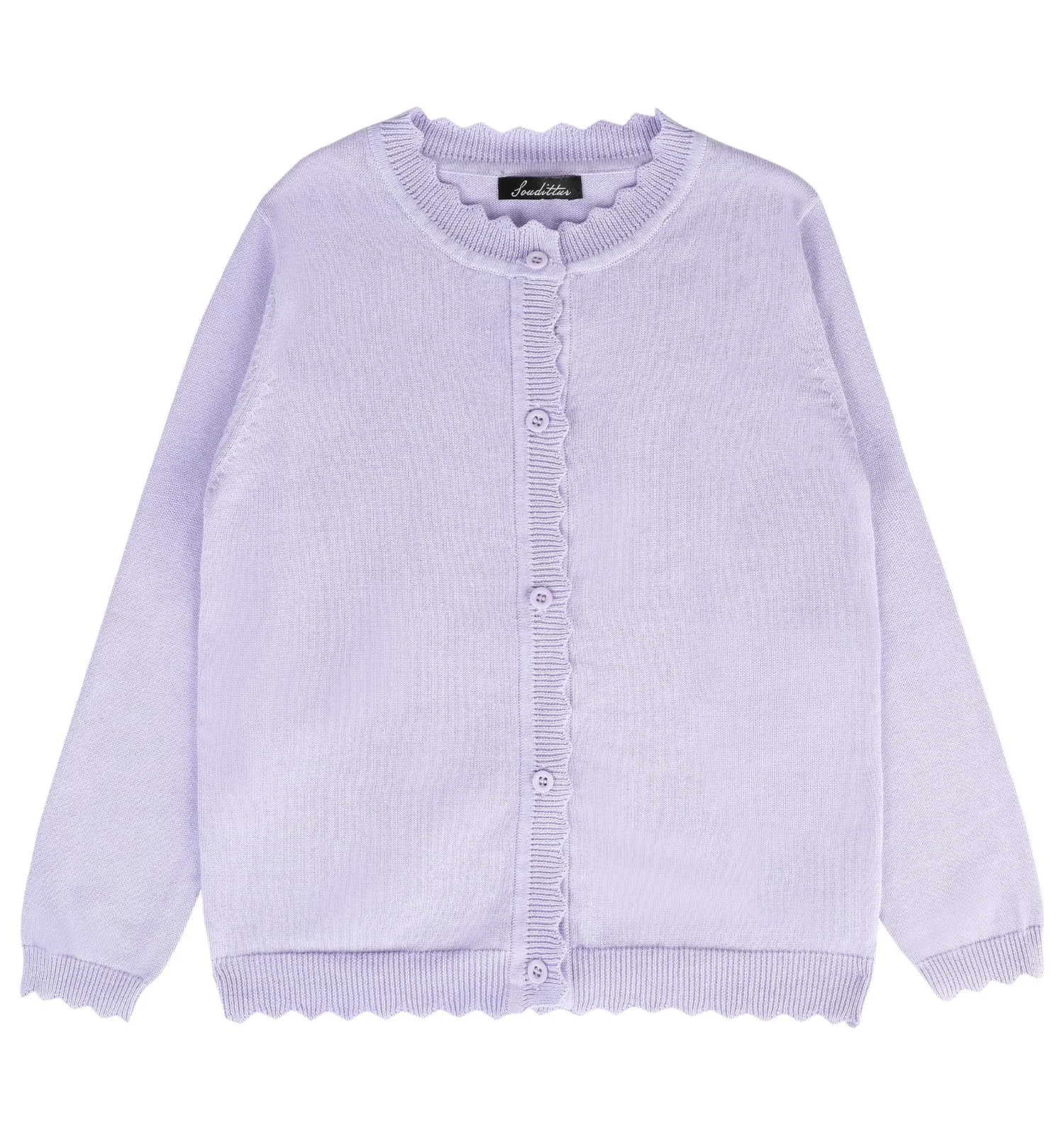 Soudittur Mädchen Strickjacke mit Spitzenbesatz, Kinder Cardigan Sweatjacke aus Baumwolle mit Rundhals und Knöpfen, Langarm, Weich und Atmungsaktiv, für Schule, Freizeit und Alltag