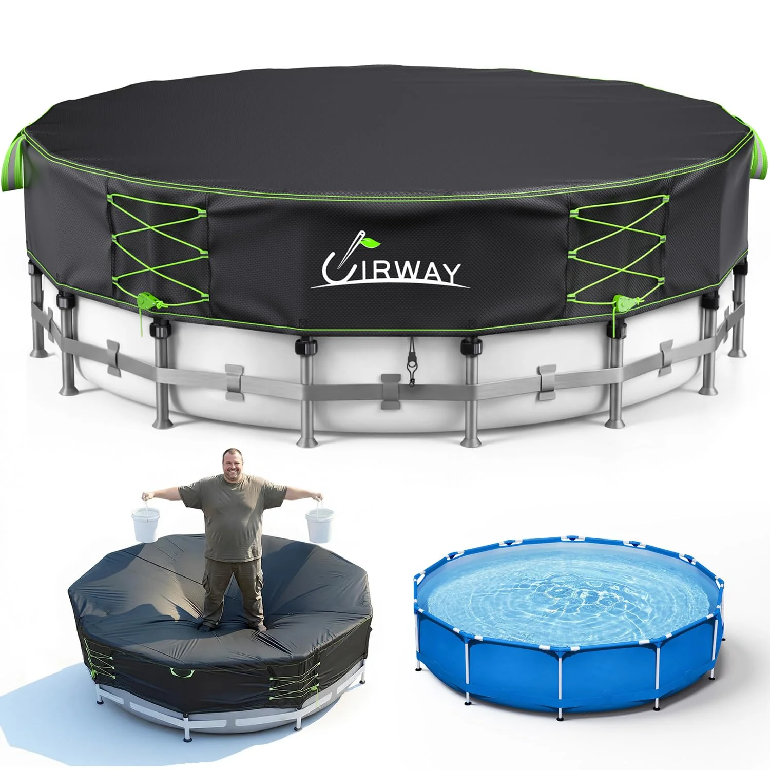 UIRWAY Poolabdeckung Rund 549 cm, Robust & reißfest 600D Oxford Gewebe Pool abdeckplane Winddicht mit Kordelzug mit Ratschen-Arretierung und rutschfesten Riemen, UV-Schutz