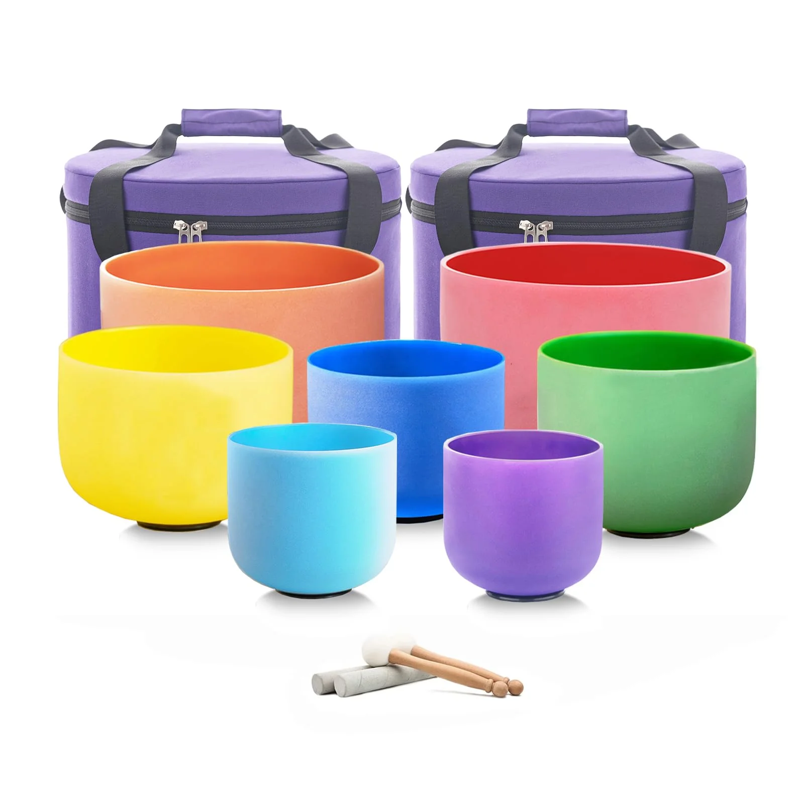 Hye-eun 7 Stück Farbig Kristall Klangschalen Set 432Hz für Meditation | Quartz Sound Schale,7zoll-12zoll (17,8 - 30,5 cm), Crystal Singing Bowl, mit Tragetasche für Yoga Klangtherapie