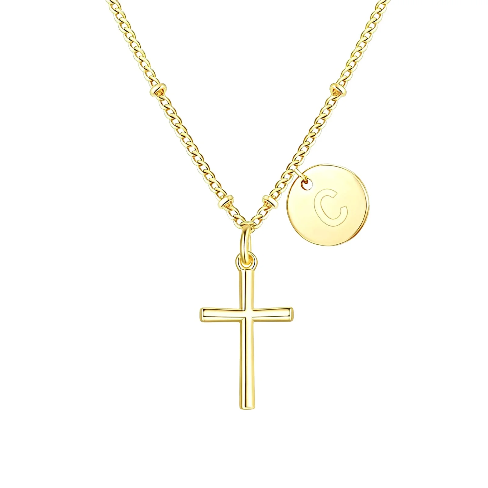 KVeaulse Kreuzkette Damen Gold mit Buchstaben Anhänger | 18K Vergoldung | Personalisierte Kette Mädchen & Teenager | Geschenk zur Kommunion & Geburtstagsgeschenk | Filigranes Design Goldschmuck
