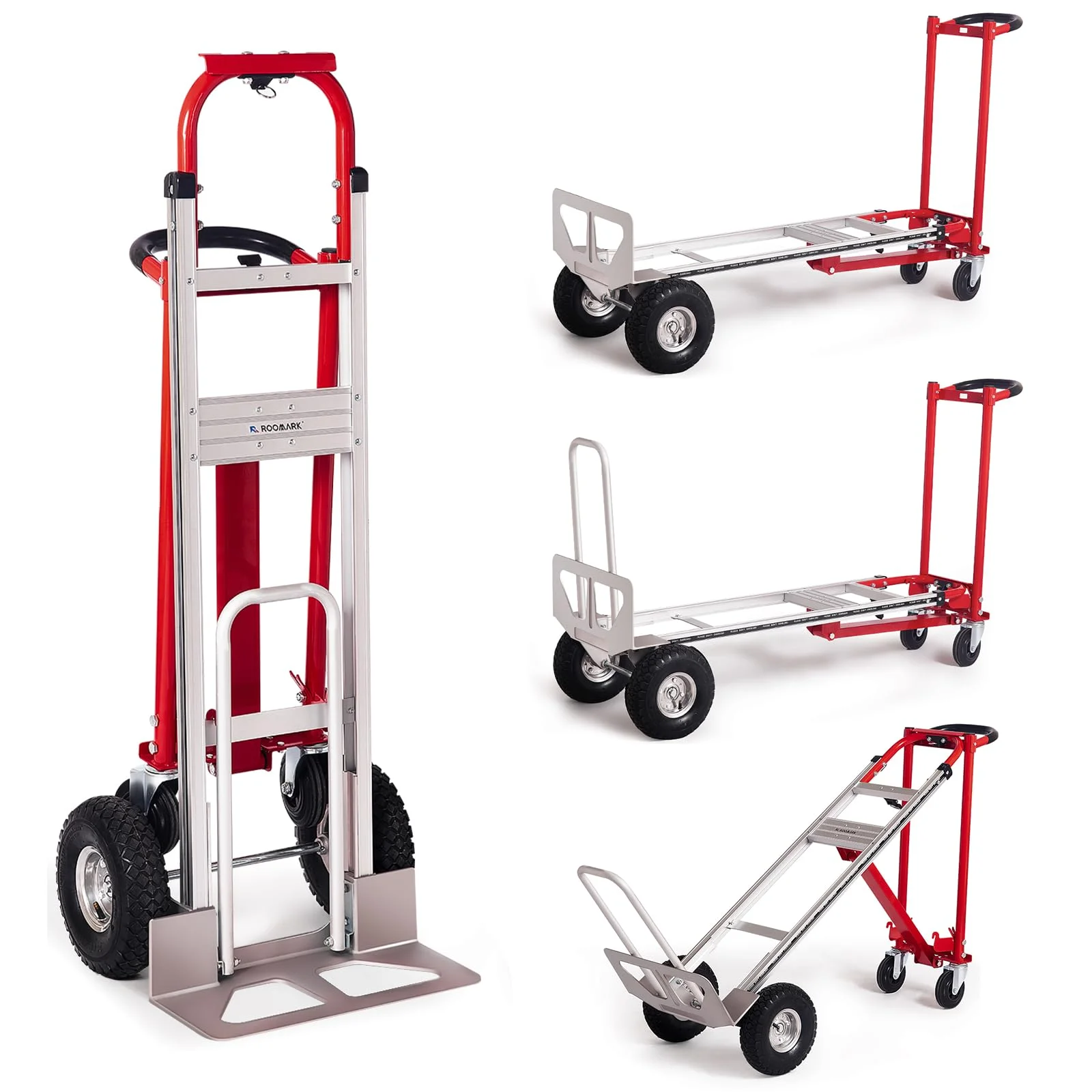 Roomark 4-in-1 Sackkarre Klappbar Aluminiumlegierung, 363/454KG Tragfähigkeit,Plattformwagen Trolley mit Anti-Rutsch-Räder,Transportwagen Klappbar für Lade-&Transportaufgaben im Innen-&Außenbereich