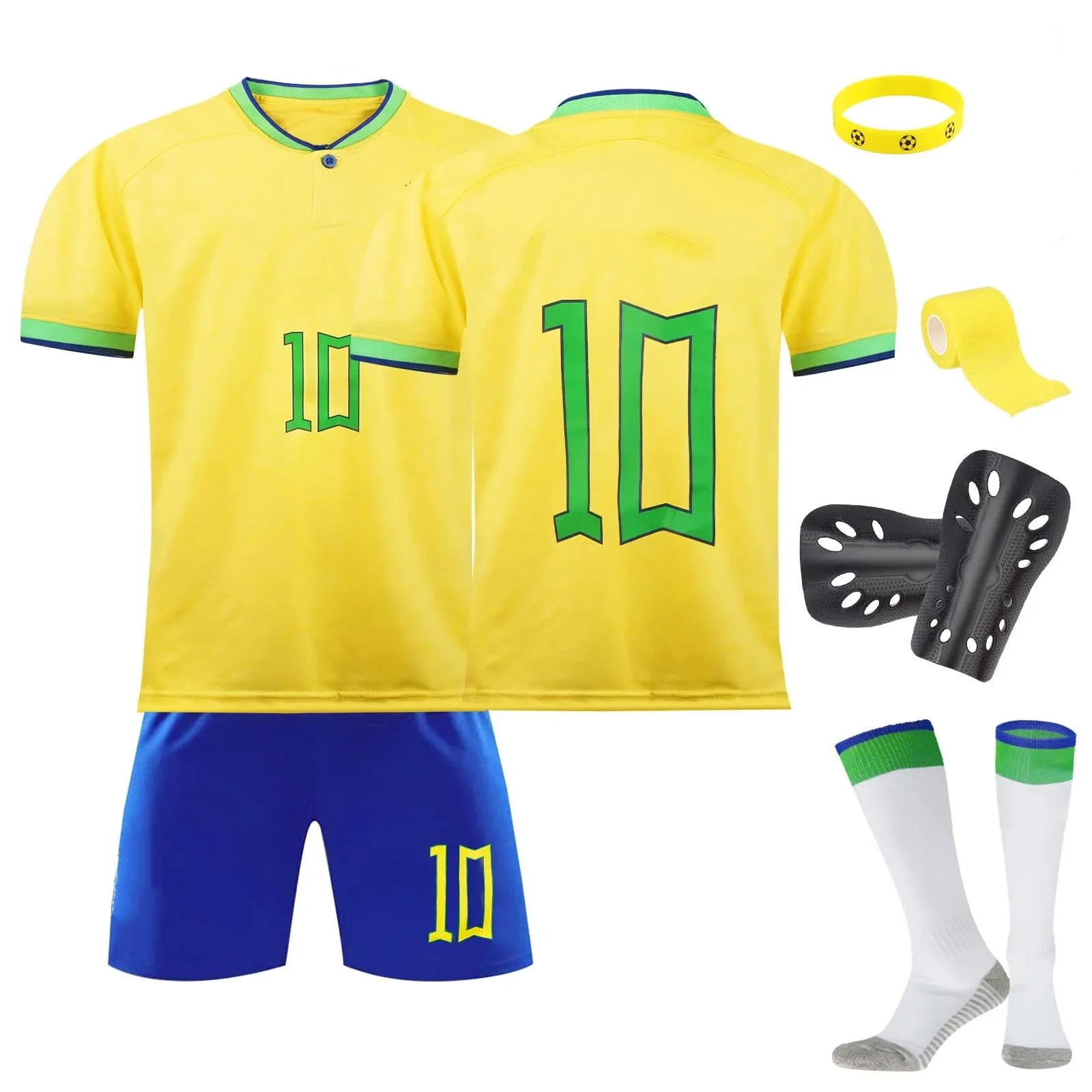 Fußball Trikot Kinder,Fußballtrikots Fussball T-Shirt Shorts Fussball Trikot Kinder Set mit Schienbeinschoner Socken Schlüsselanhänger für Jungen