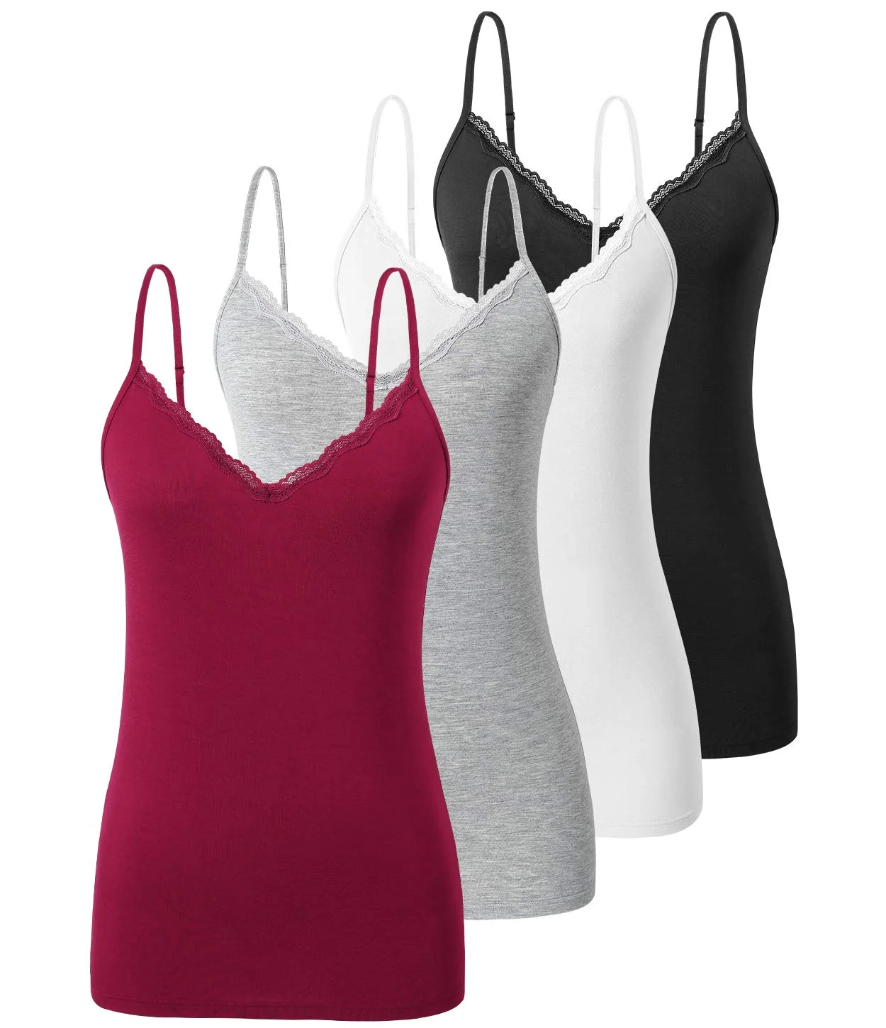 vislivin Schlicht Leibchen für Damen Spitzen Tanktops V-Ausschnitt Verstellbares Cami Sexy Unterhemden 4er Pack