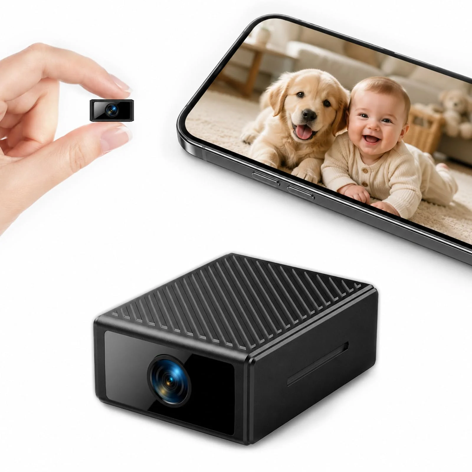 Liretope Mini Kamera 4K WLAN Überwachungskamera Innen, WiFi Kamera mit Handy APP, Live-Übertragung, Nachtsicht, Bewegungserkennung, Lange Akkulaufzeit, Cloud- & SD-Kartenspeicher, Schwarz