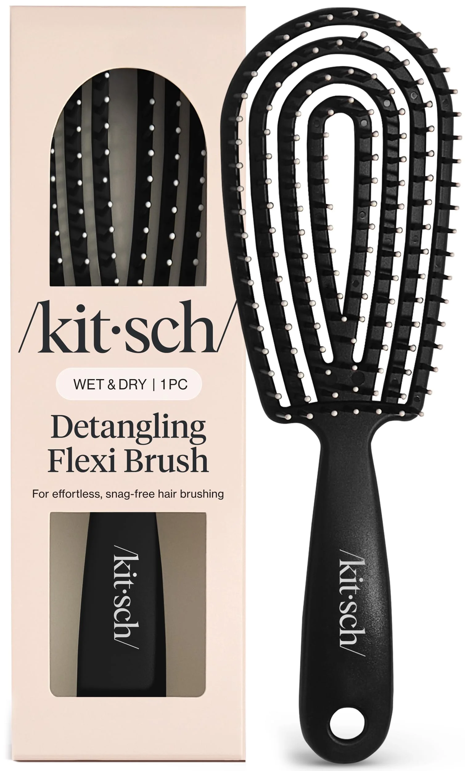 Kitsch Flexi Flow Detangler Bürste, Haarbürste Ohne Ziepen - Schwarz | Entwirrbürste Mit Biegsamem Rahmen, Curly Hair Brush, Haarbürste Damen, Männer & Kinder, Dry & Wet Brush Haarbürste