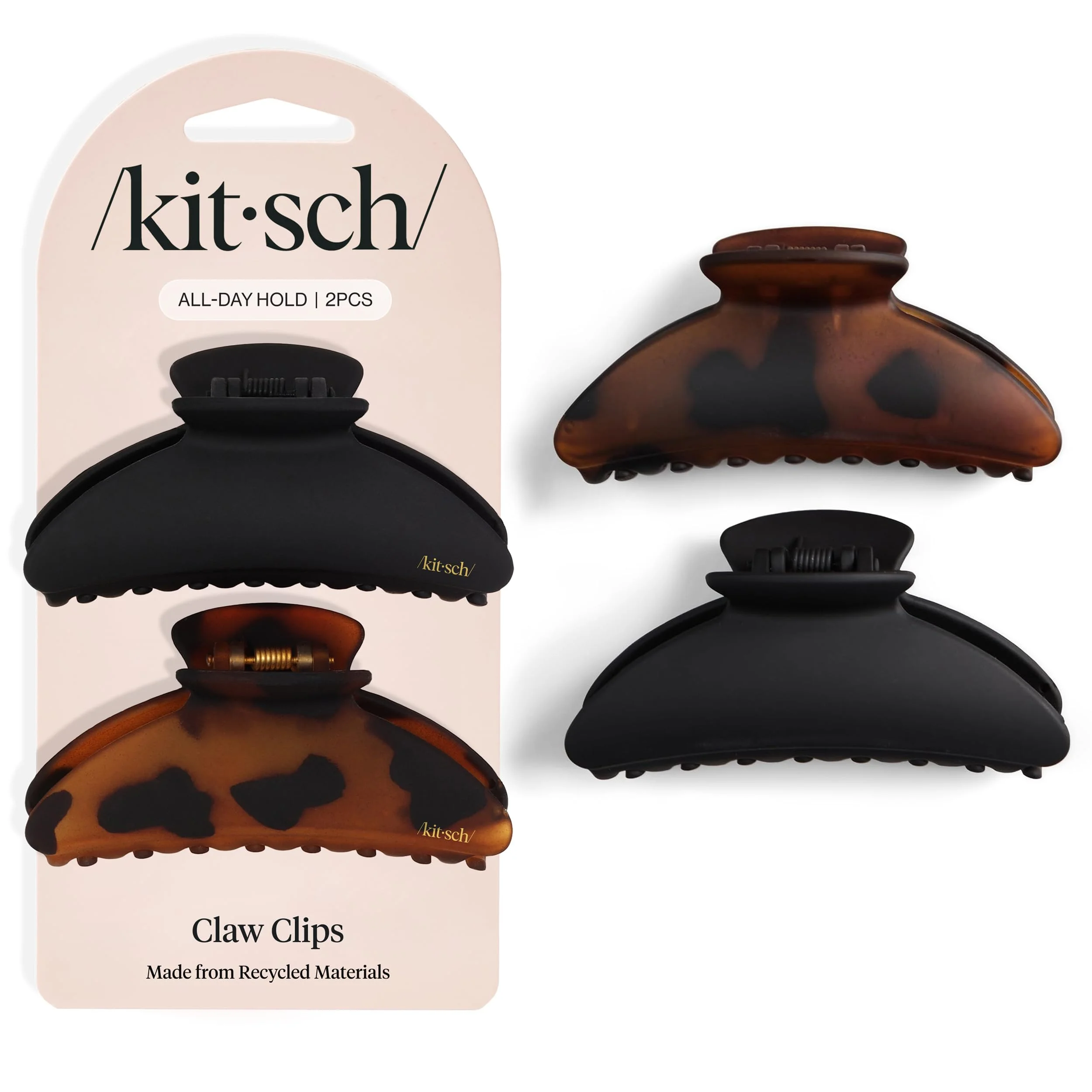 Kitsch Haarspangen Damen 2 Stück – Starker Halt Haarkralle & Haarklammer Haarspange aus Recycling-Kunststoff | Claw Clips für dickes & feines Haar | Hair Clips für Hochsteckfrisuren – Schwarz & Tort