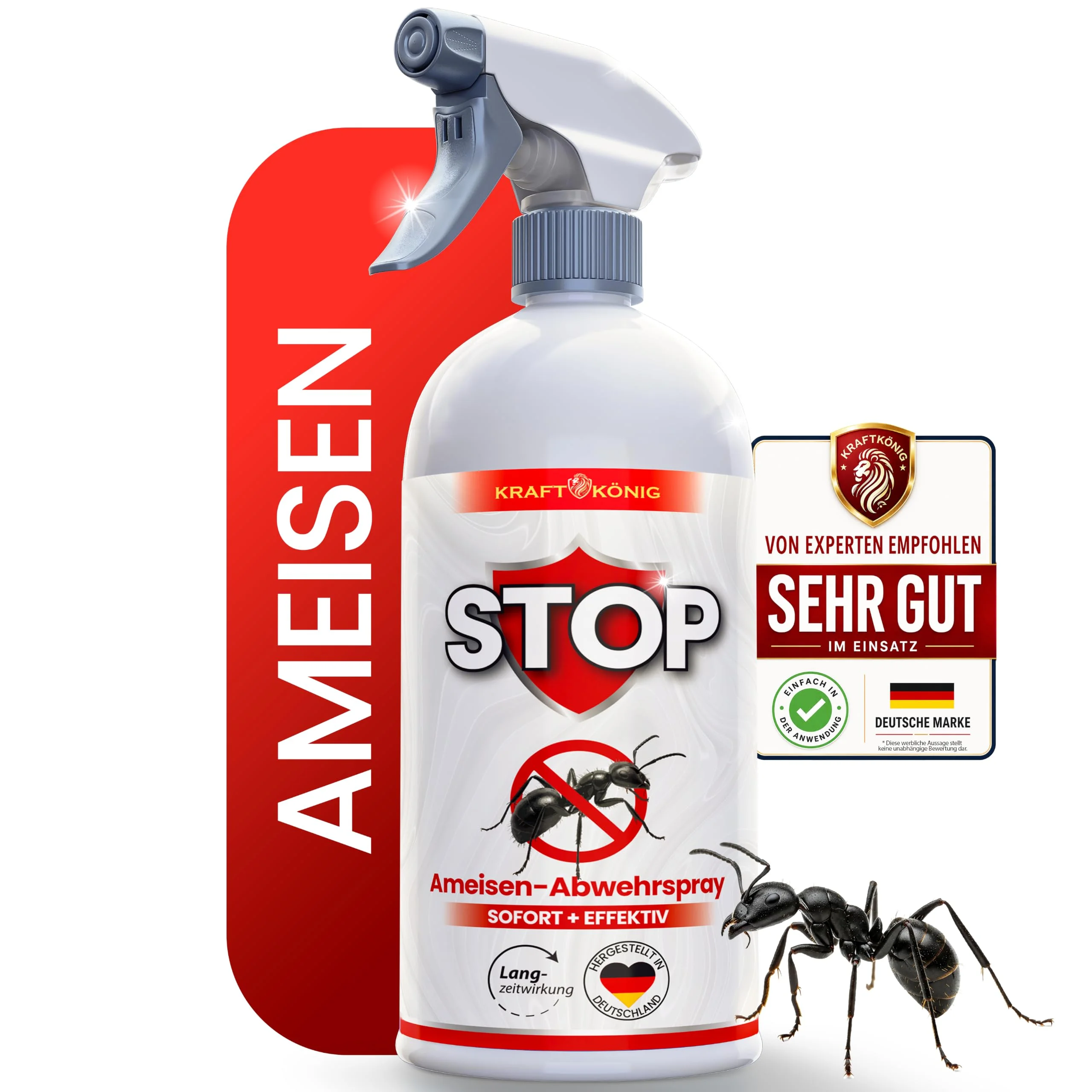KRAFTKÖNIG Ameisenspray 500 ml – Hochwirksames Ameisen Spray für Innenräume, Außen & Garten – sofort einsatzbereit, schnell wirksam, Made in Germany
