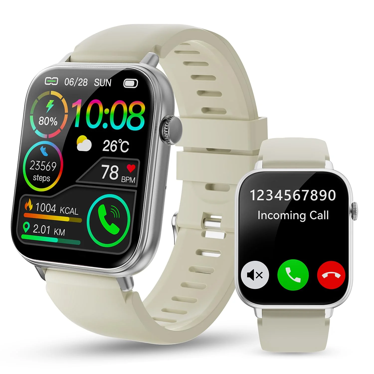 VKROBAG Smartwatch Herren Damen 1,85" HD Touchscreen mit Telefonfunktion | 100+ Sportmodi Sportuhr mit Schrittzähler/Schlafmonitor/Pulsmesser für Android iOS, IP68 Wasserdicht Fitness Sportuhr Weiß