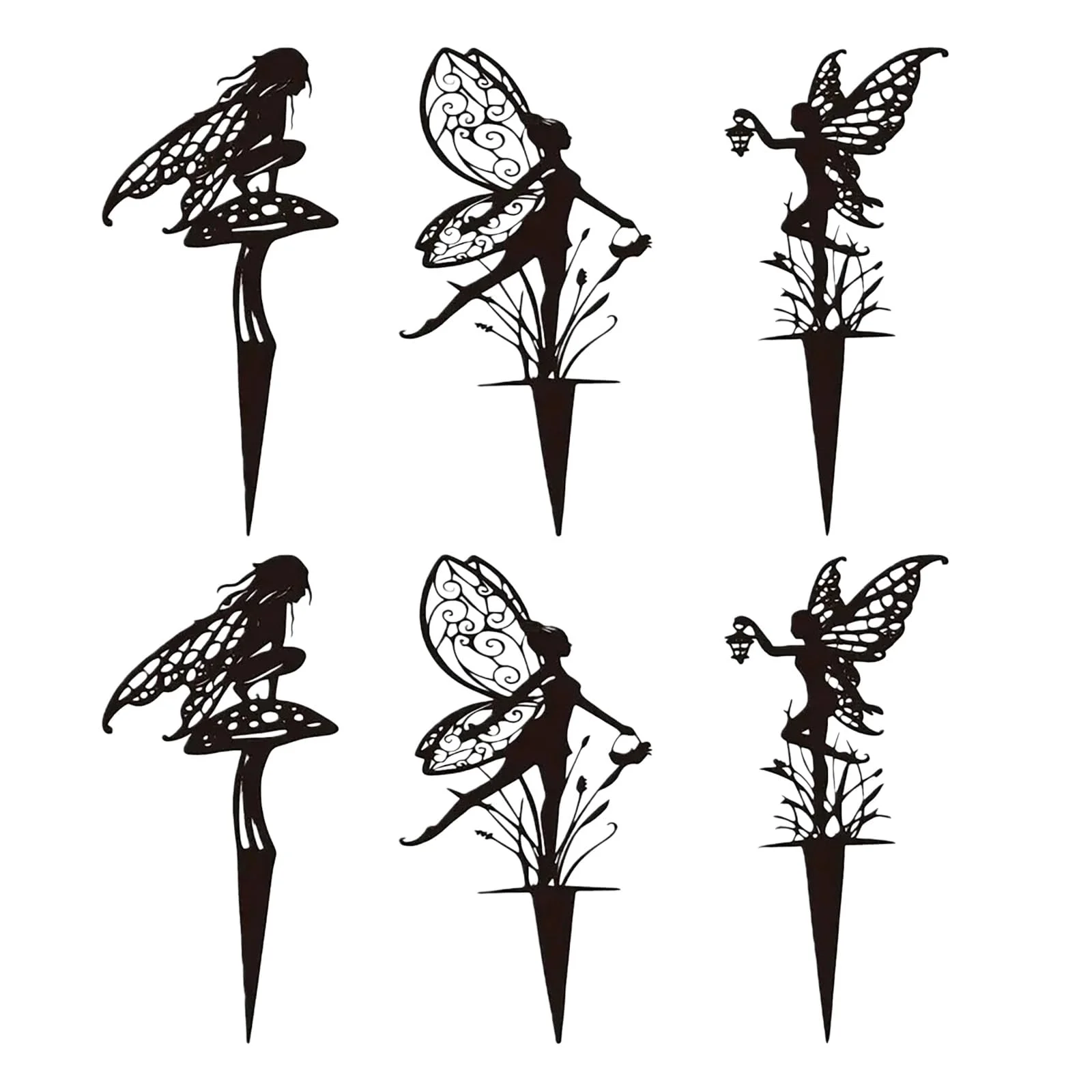 JGZTJXNK Gartenstecker, Blumentopf für Terrasse, Rasen, Blumenbeet, Dekoration, rostfrei, dekorativer Metall-Eisen-Gartenstecker, einfach einzusetzen, Infuse Manor Magic, Geschenk (ElfenSchwarz-6Ps)