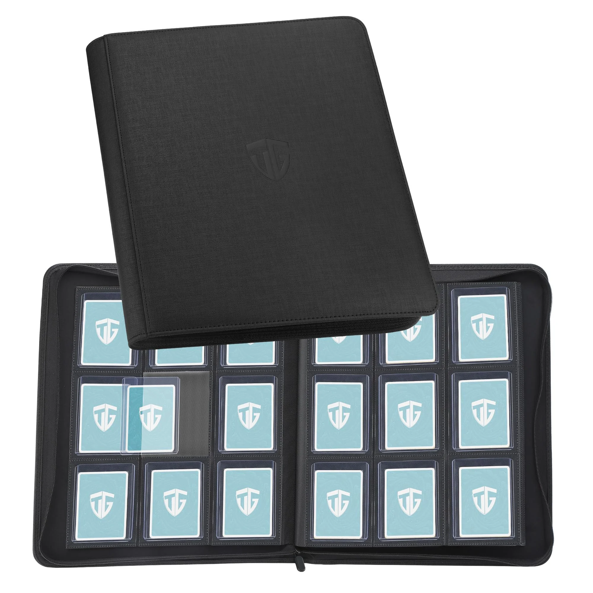TCGUARD Sammelkarten Album für 216 Karten, 9 Fächer Binder mit Hüllen für 3"x4" Rigid Toploader Card, Trading Card Binder für TCG, MTG-Karten, Kartensammelalben (Schwarz)