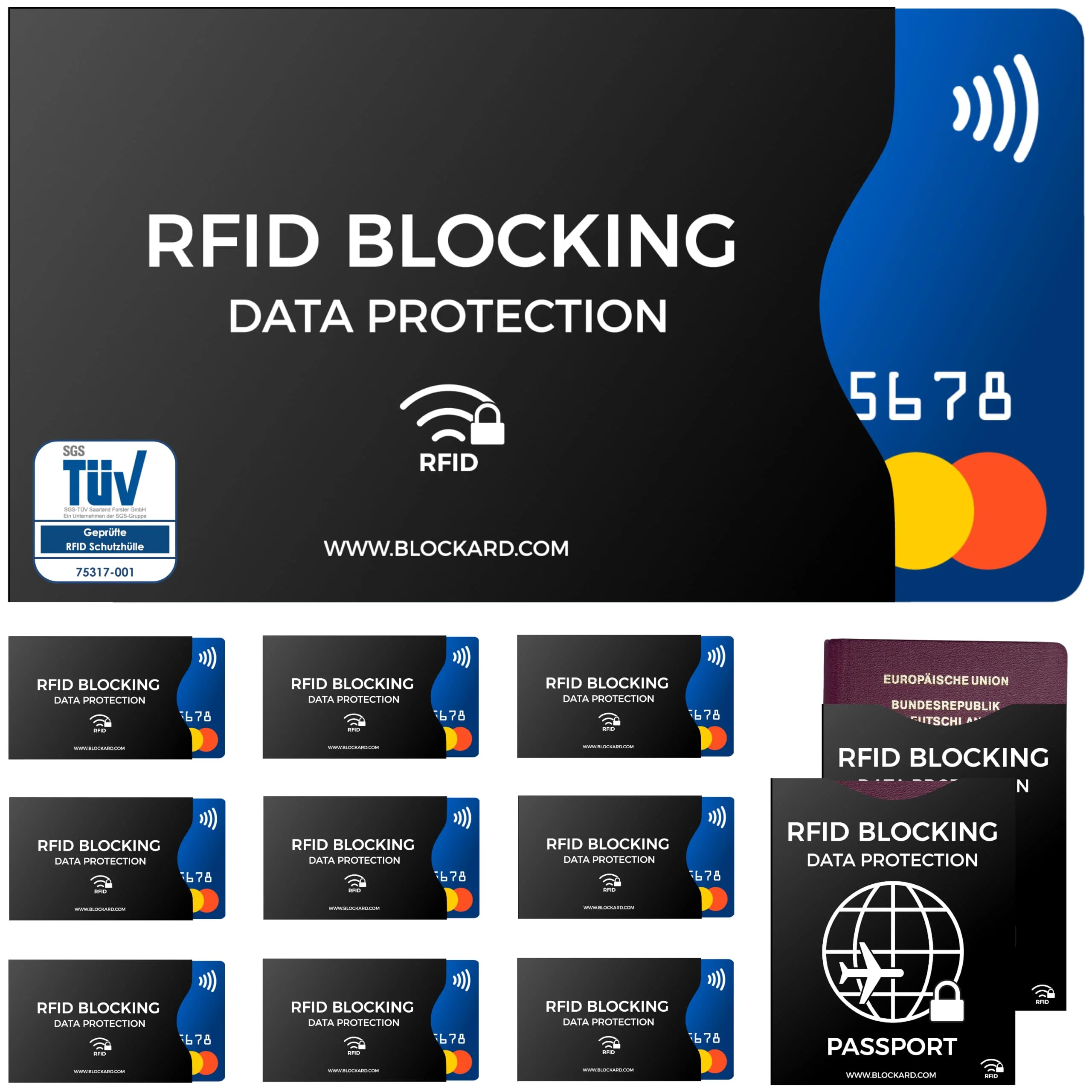 TÜV geprüfte RFID Blocker NFC Kartenhülle | 12 Schutzhüllen für Kreditkarte, EC Karte, Bankkarte & Reisepass | Scheckkartenhülle Kreditkarten Schutzhülle Bankomatkarten Bankkarten Karten Schutz Hülle