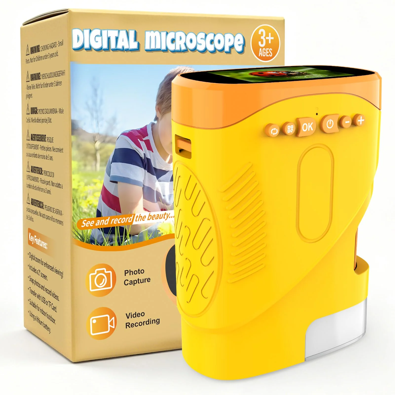 Nauotk Digitales Mikroskop,1000X Tragbares Taschenmikroskop für Kinder | Tragbares Taschenmikroskop Spielzeugmikroskop für Kinder mit HD-Bildschirm für den Garten, den Wald und Experimente