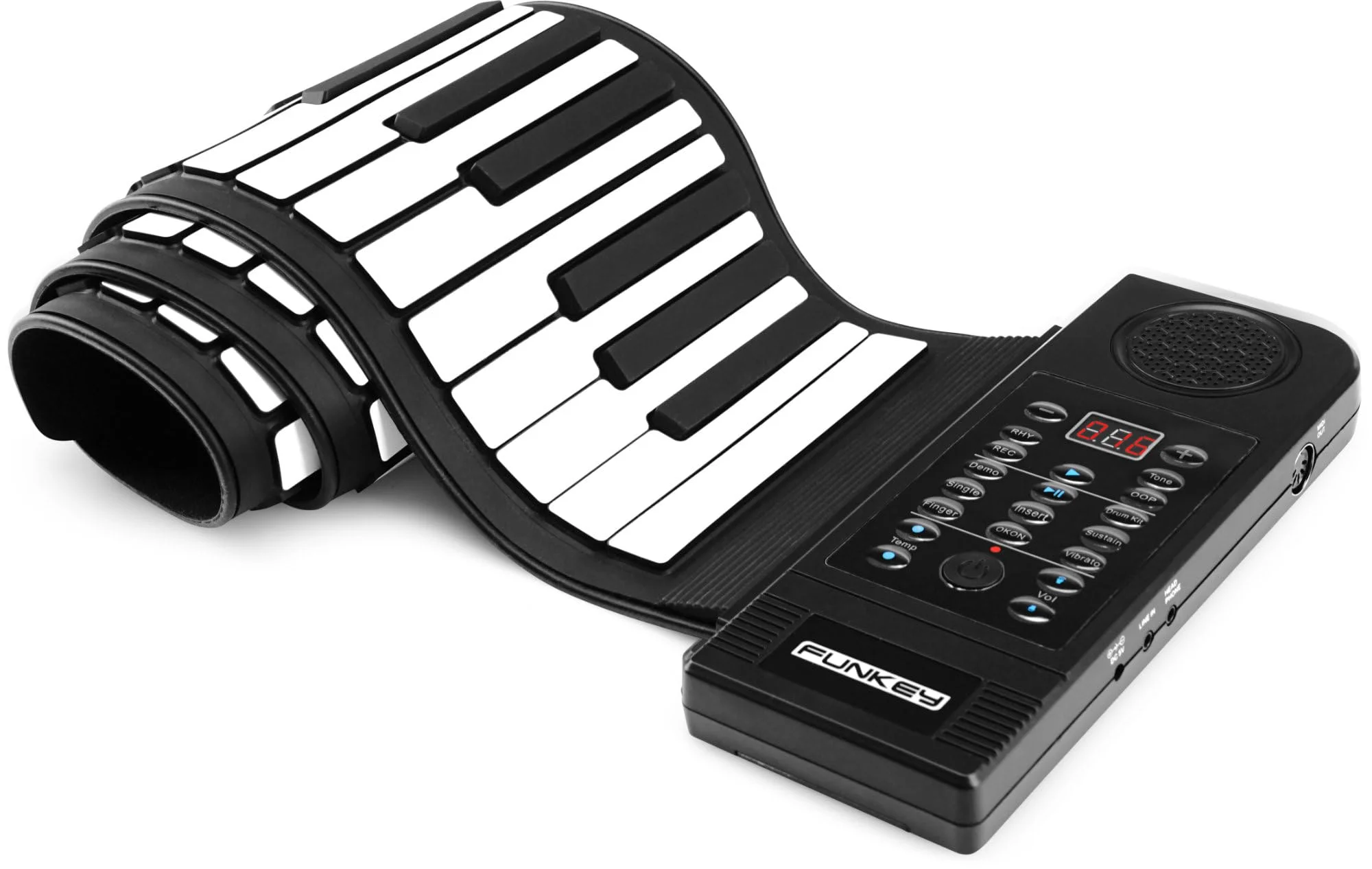 Funkey RP-61M Rollpiano (61 Tasten, Aufnahmefunktion, MIDI, 128 Sounds, 128 Rhythmen, 45 Demo Songs, Betterie- und Netzbetrieb möglich, inkl. Netzteil) Schwarz