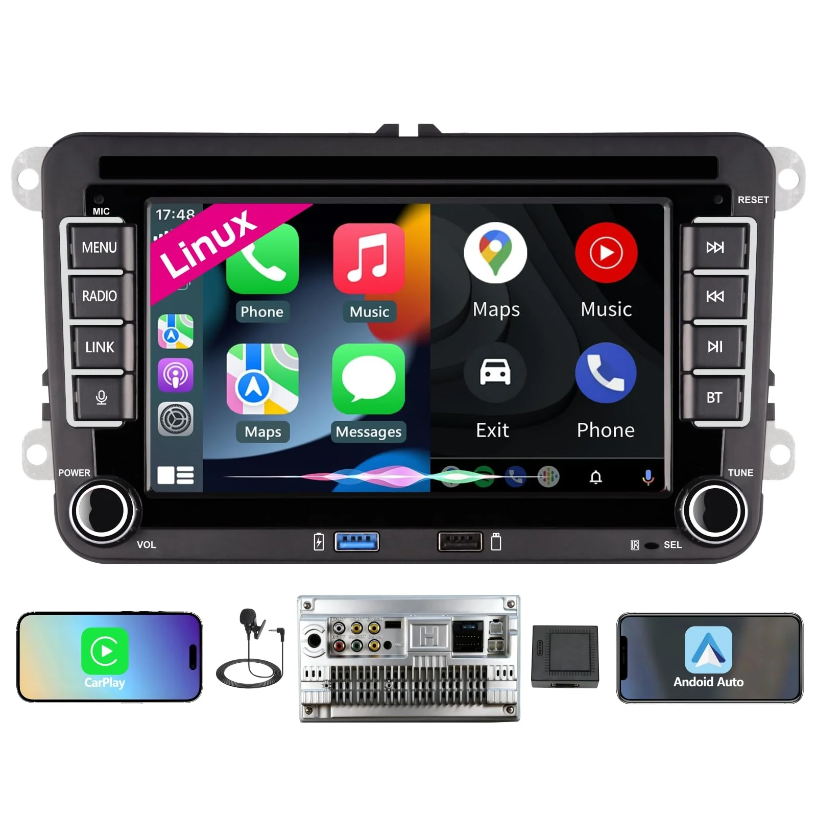 Wireless CarPlay Autoradio Display für VW Golf 5/6 Passat B6/B7 Polo 5 6R | Linux System,2s Schnellstart,Plug&Play,CANBUS,für Caddy Sharan T5 Transporter,Lenkradsteuerung,Bluetooth,DSP,RDS,Android Auto