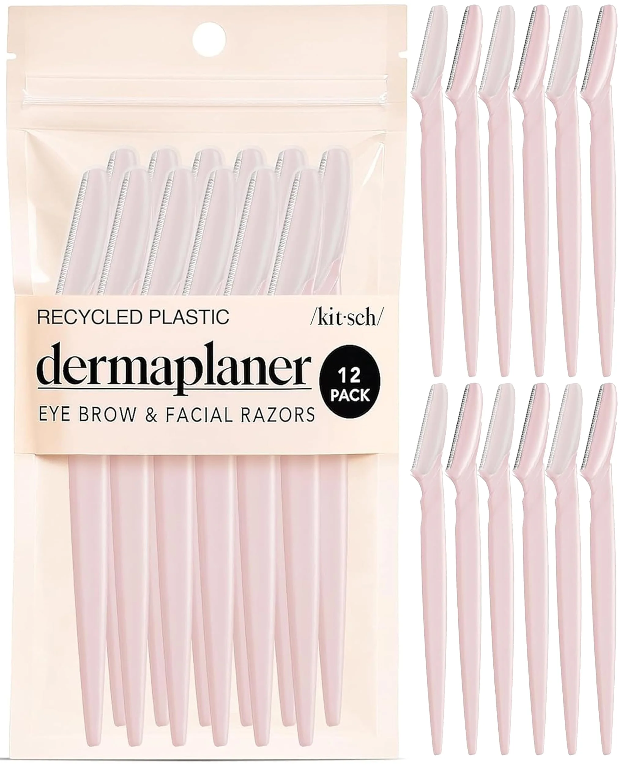 Kitsch Dermaplaning Rasierklingen, Einwegrasierer - Blush, 12 Stück | Rasierer Damen, Gesichtsrasierer Frauen, Augenbrauenrasierer, Damenbart Rasierer Gesicht, Dermaplaning Rasierer