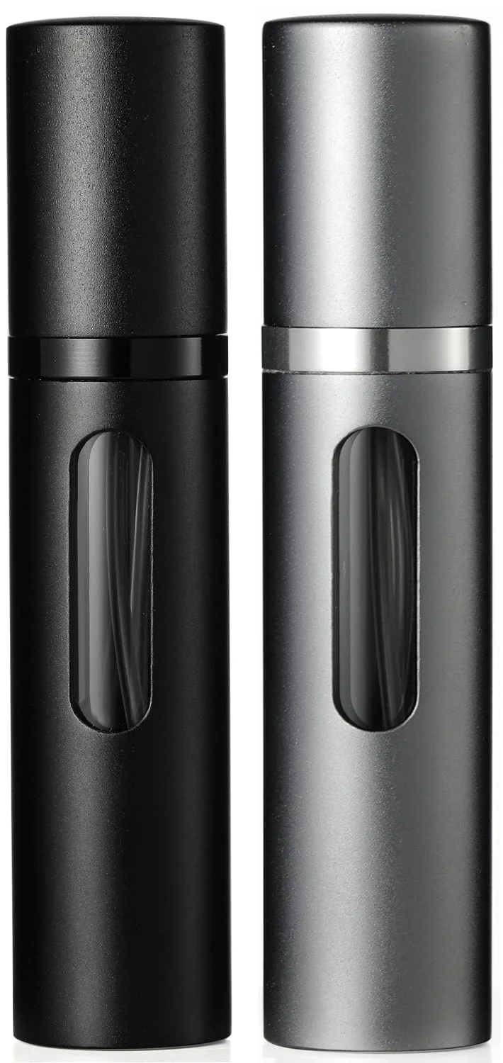 Travelofo Parfümzerstäuber Nachfüllbar, Leer Reise Parfüm Zerstäuber Mini Portable Sprühflasche mit Fenster für Unterwegs, 8ml (Schwarz & Grau)