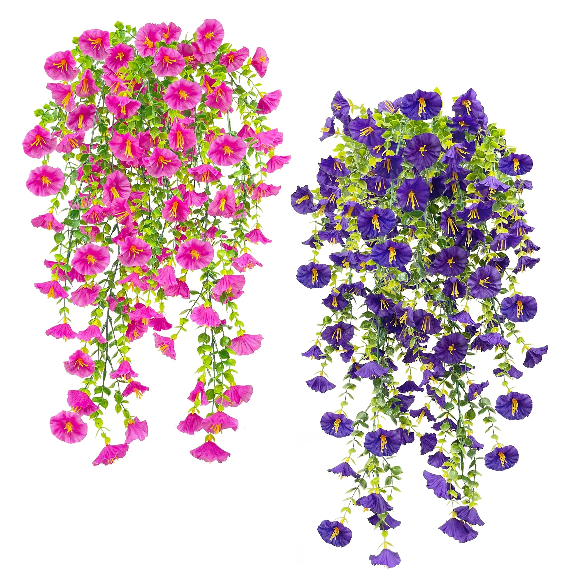 SHEPIN 4 Stück Kunstblume Hängend Petunien Seidenblumen, Künstliche Hängepflanzen Eukalyptus wie echt, 78CM Künstliche Blumen für Draußen Wetterfest, Plastikblumen Petunien Pflanzen für Balkon