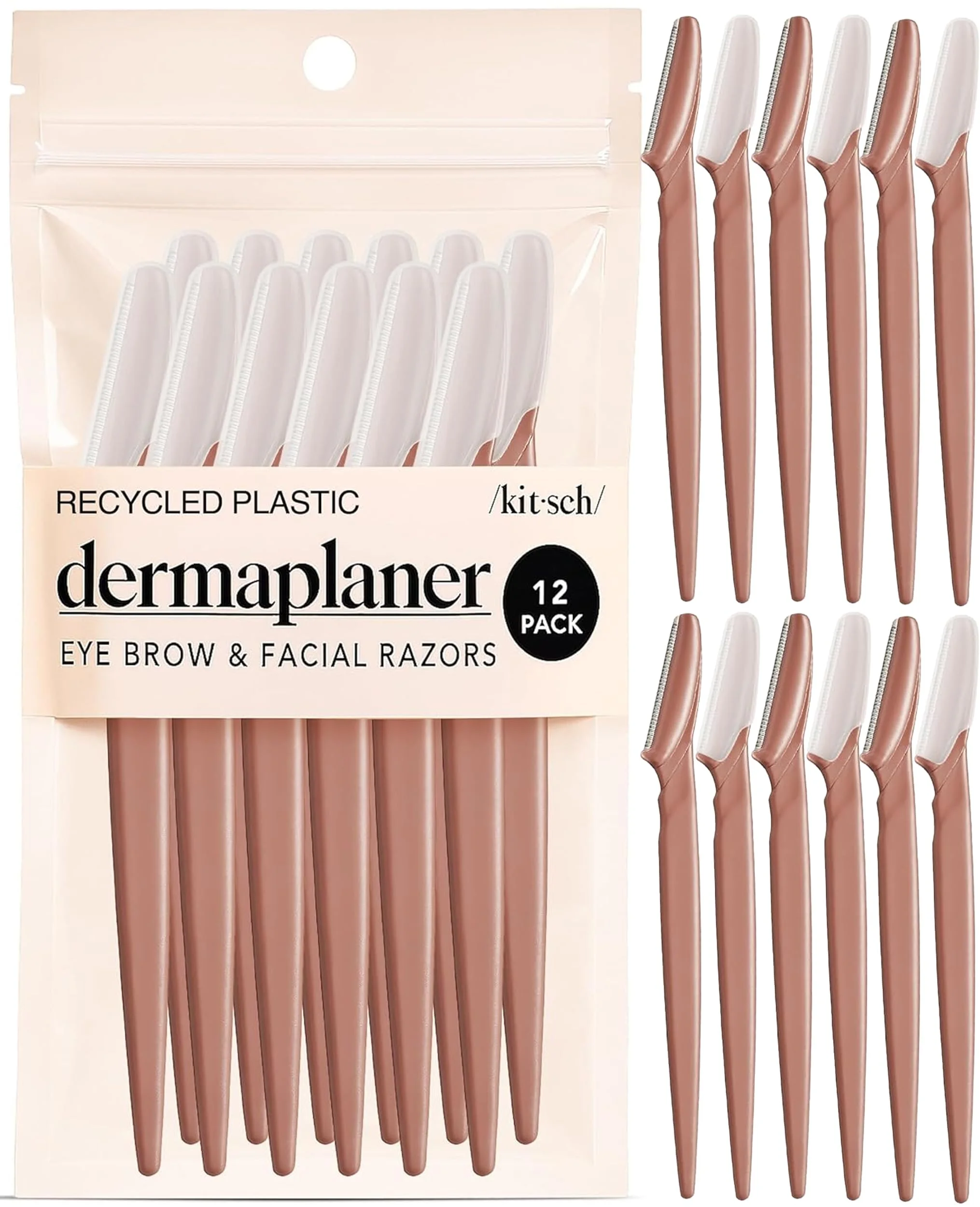 Kitsch Dermaplaning Tool – 12 Stück Rasiermesser, Gesichtsrasierer Frauen, Augenbrauenrasierer, Gesichtshaarentfernung für Frauen, Dermaplane-Rasierer für das Gesicht, Terracotta