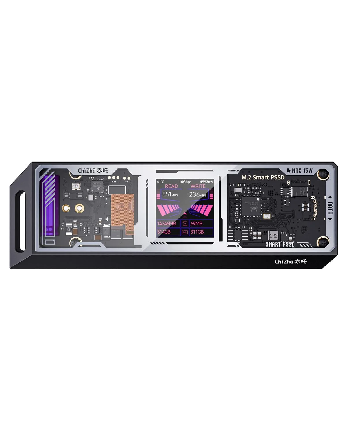 DOCKCASE & CHIZHA Smart M.2 NVMe SSD-Gehäuse, 10s Schutz vor Schreibdatenverlust, 15W Zusatzstrom, USB 3.2 Gen 2 10Gbps, für NVMe PCIe 2230/2242/2260/2280, M-Key & B+M-Key, UASP-Unterstützung