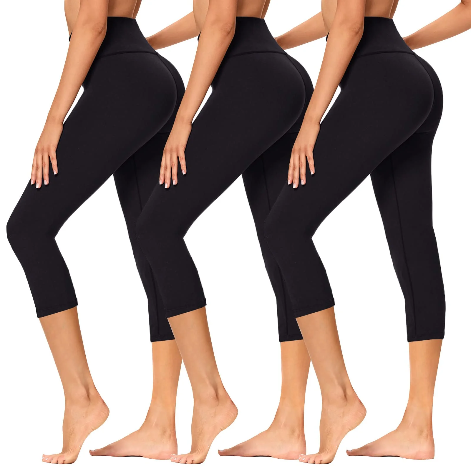TNNZEET 3er Pack Capri Leggings Damen 3/4 High Waist Sommer für Sport | Bequeme 7/8 Caprihose Elastisch Dreiviertel Leggins Sporthose Hose Yogahose für Gym Yoga