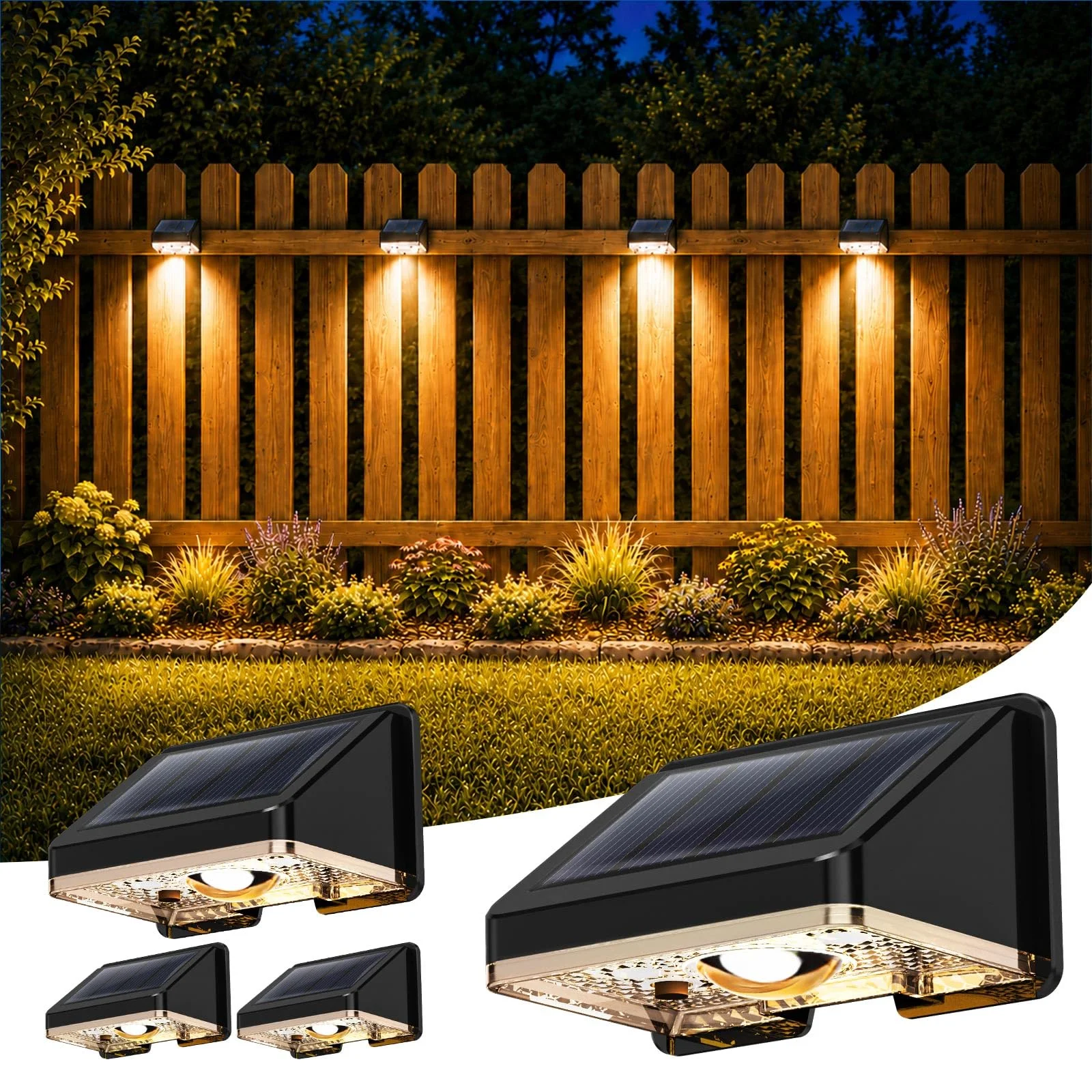 Delaiglow Solarlampen für außen wand, solar wandleuchte aussen, IP67 Wasserdichte Gartenleuchten Solar Zaun Beleuchtung für Garten Balkon Terrasse solarleuchten Zäune Warmweiß 4er