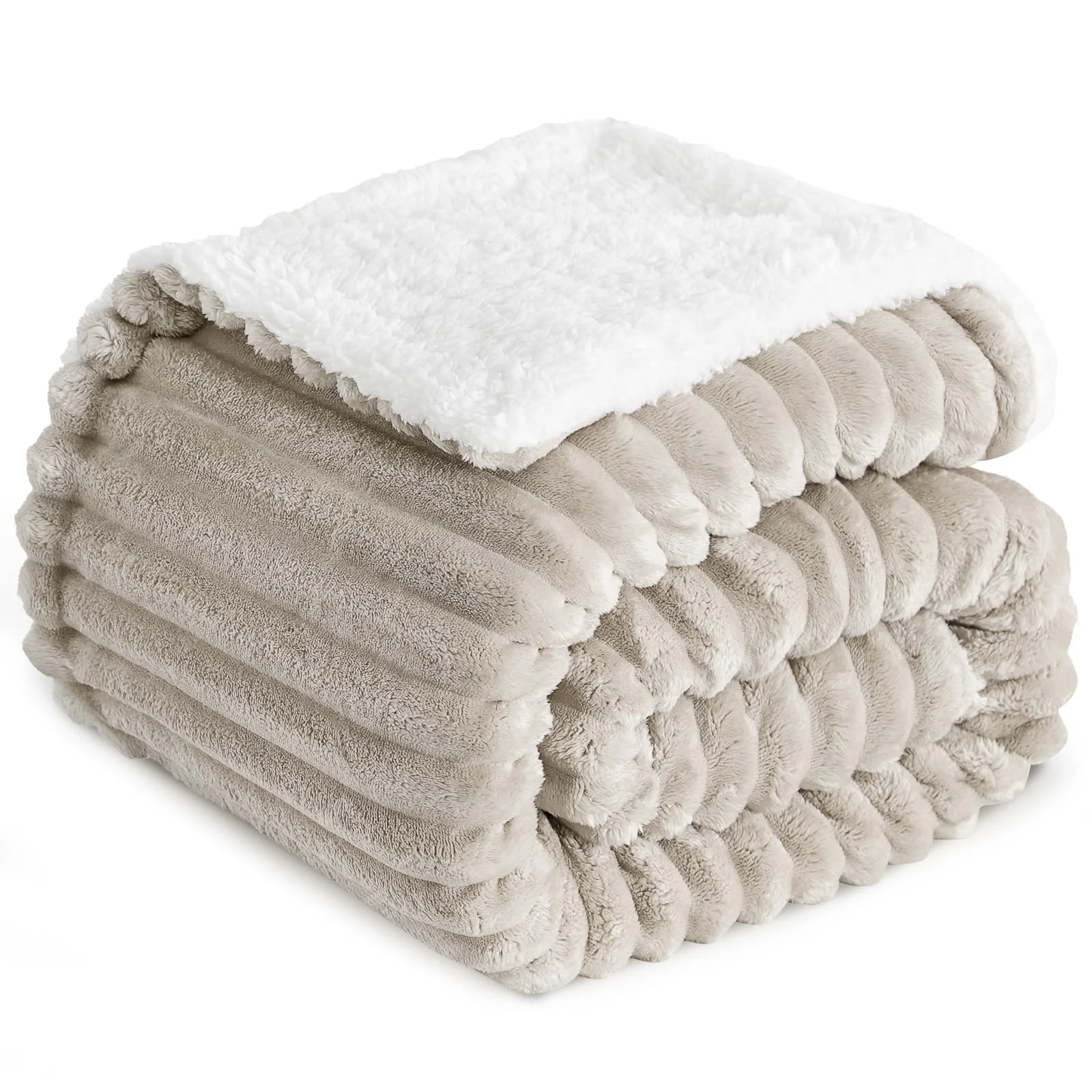RUIKASI Sherpa Decke 150x200 cm - Flauschige Kuscheldecke Weich Beige, Warme Winterdecke Cord für Sofa & Couch, Dicke Wolldecke XL