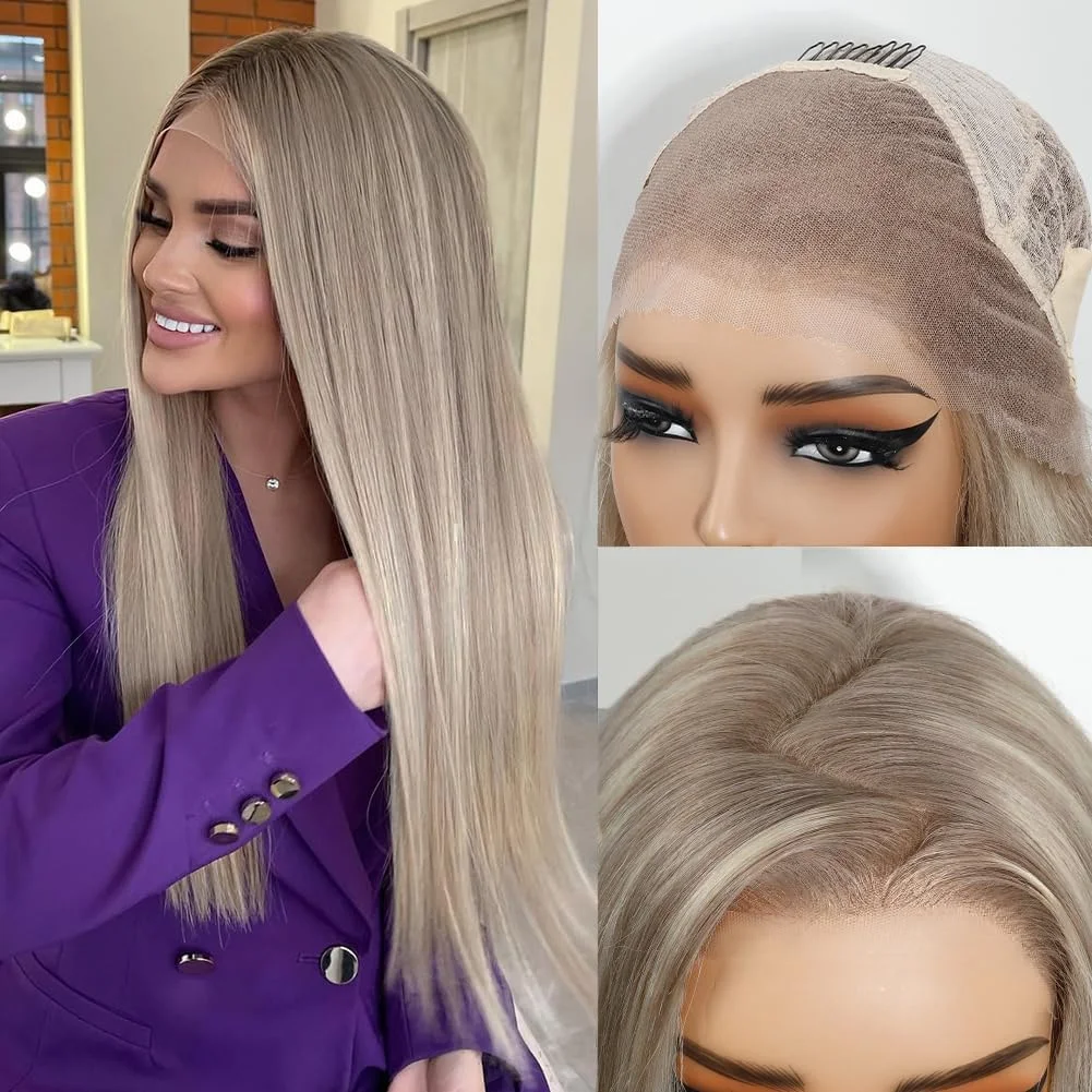 Aschblonde, vorgezupfte Echthaar-Perücke, 13 x 4, vorgezupftes Echthaar, vorgezupft, 13 x 4, UHD-Spitze, Echthaar, für Damen, 55,88 cm, 180 % Dichte