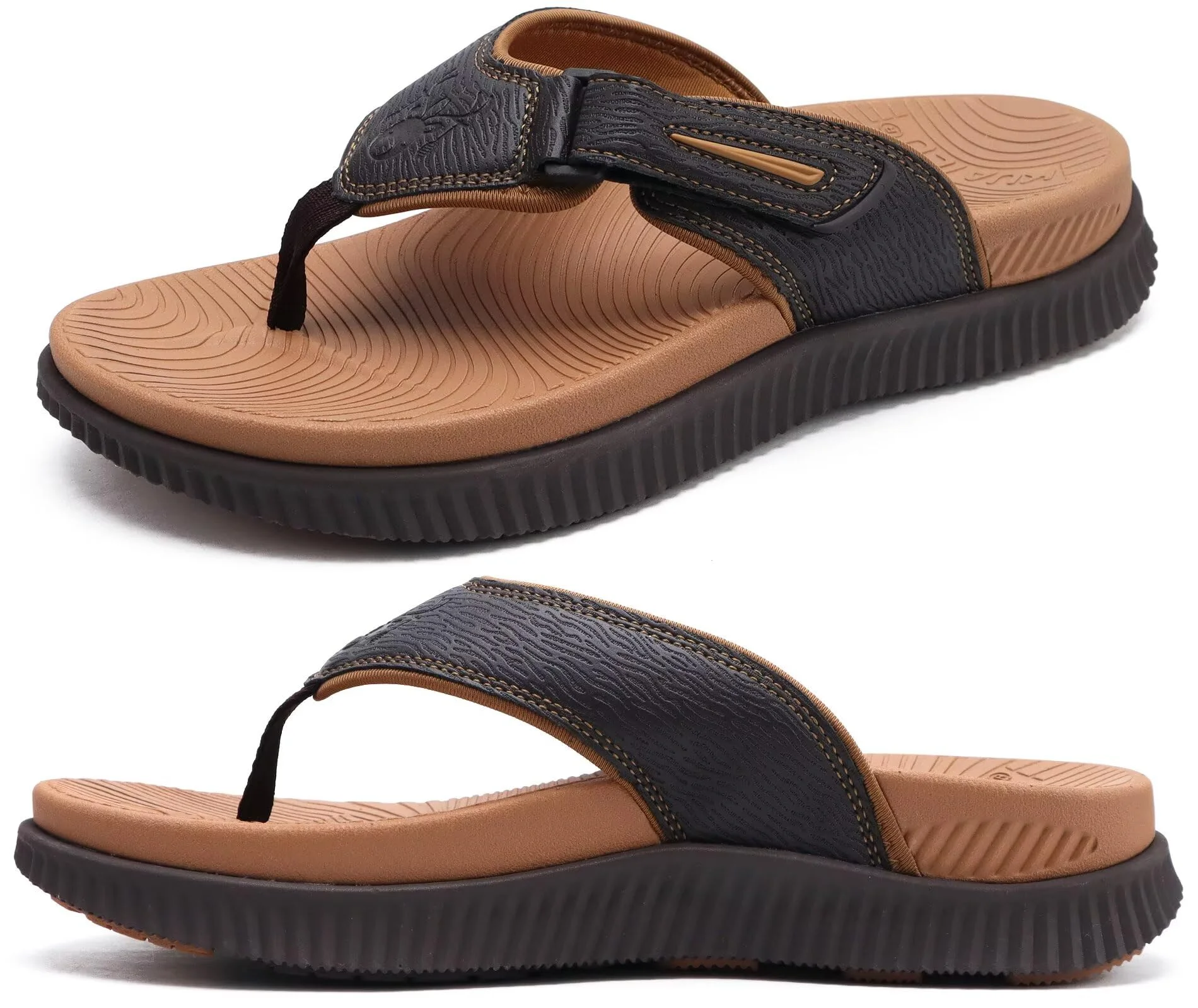 KuaiLu Herren Orthotic Flip Flops Athletisch Recovery Walking Sandalen | Einstellbar Dickes Kissen Sport Slides für Männer, Wasserdicht & Leichte, Weich Komfort Fit & Arch Support