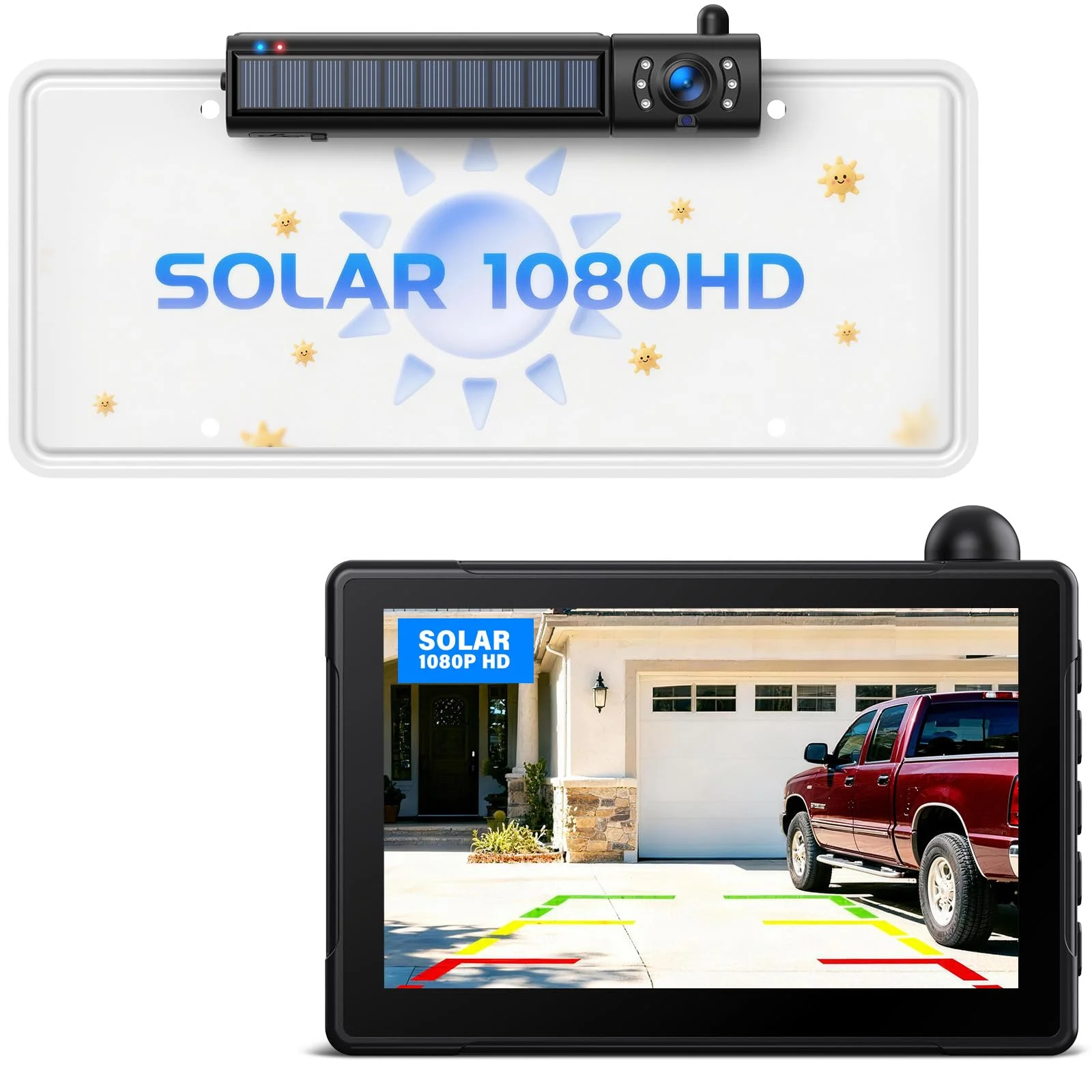 eRapta Solar Rückfahrkamera Kabellos mit 5" 1080P Monitor | 2 Min DIY-Installation & Dual-Split Funk Rückfahrkamera, 5000mAh IP69K Wasserdicht Rückfahrkameras für Auto, RV, LKW, Van