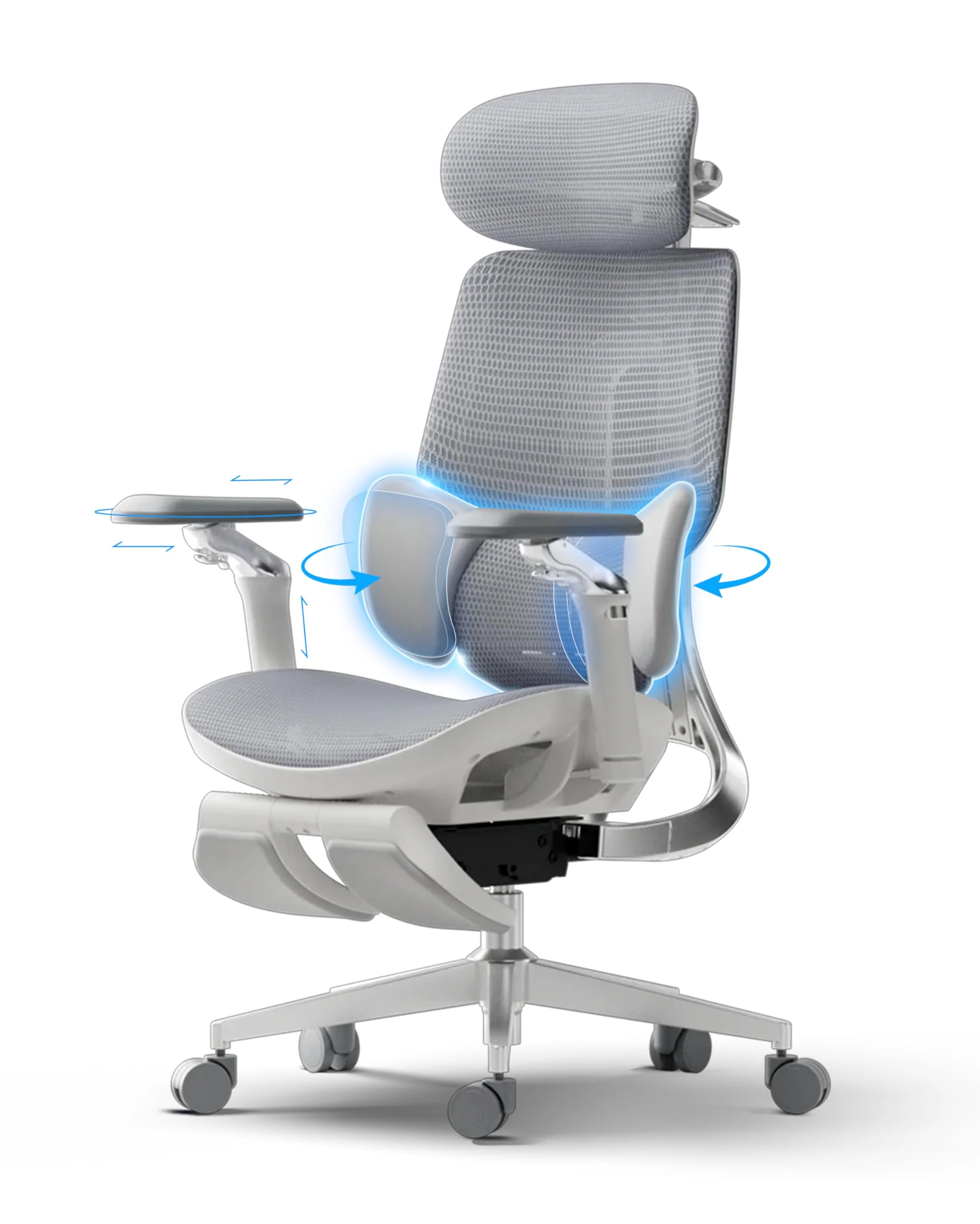 Hbada E3 Ultra Ergonomischer Bürostuhl, großer und hoher Bürostuhl – mit 3-Zonen-dynamischer Lendenwirbelstütze, 360° mechanischen Armlehnen, 4D-Verstellbarer Kopfstütze, Grau