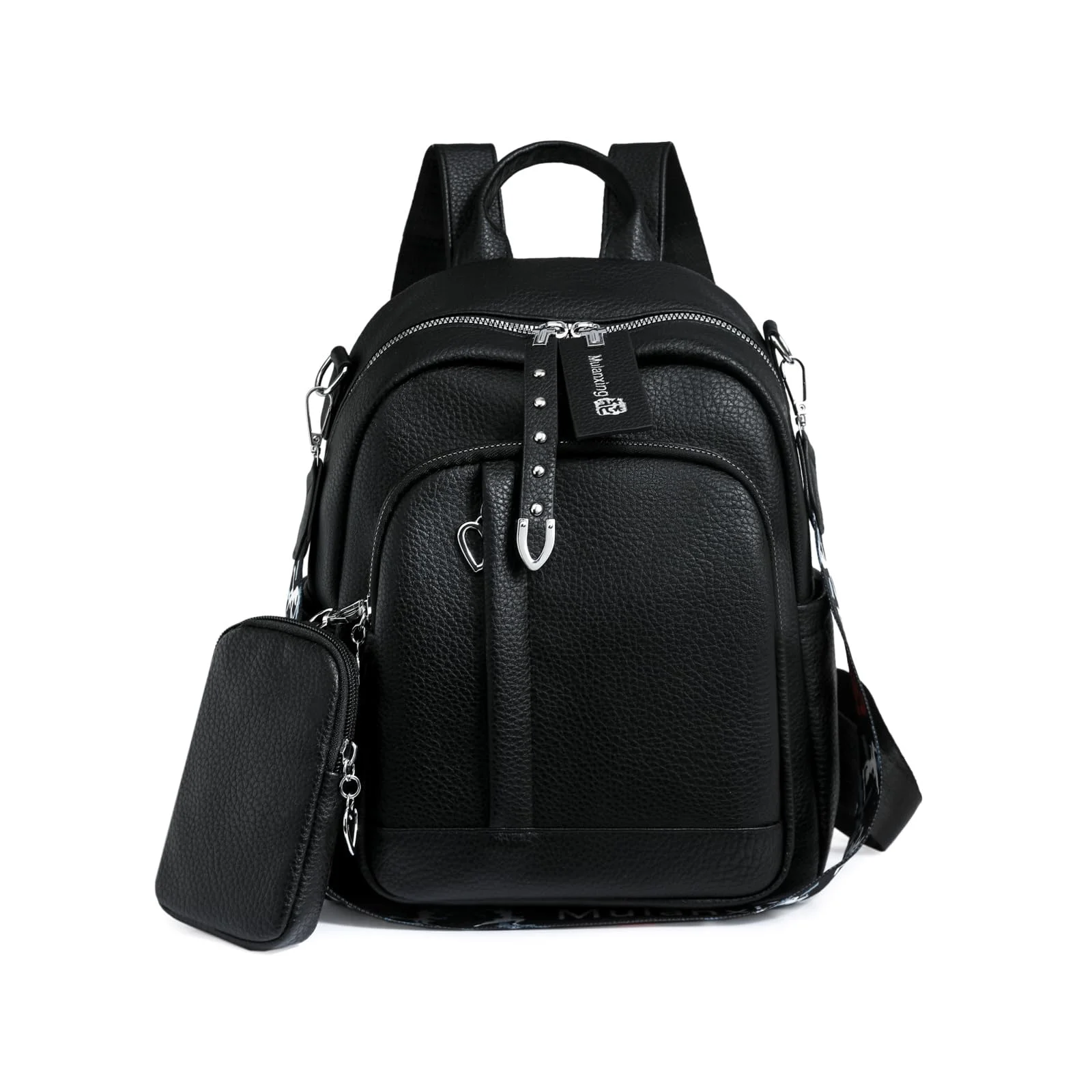 JANSBEN Leder Rucksack Damen Klein, Elegant Cityrucksack Modern Anti-Diebstahl Tagesrucksack Backpack Women Wasserdicht Mini Damenrucksack 2 in 1 für Lässig Schule Reise Arbeit Schwarz