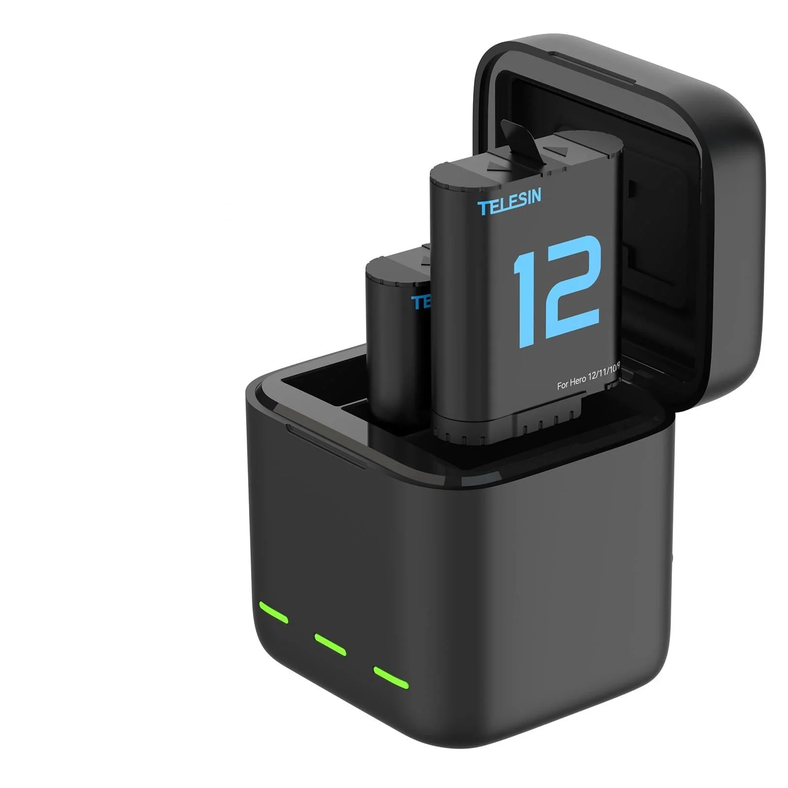 TELESIN 2 Akkus + 3-Slot-Ladecase für GoPro Hero 12/11/10/9 Black | USB-C-Laden und sichere Aufbewahrung | Ladegerät + 2 Akkus kit für Gopro Hero 11/10/9 Black - Aktualisierung