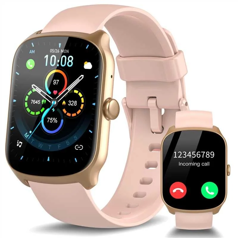 STECEi Smartwatch für Herren & Damen, 1,95'' HD Curved-Display, Bluetooth-Anruf entgegennehmen/tätigen, 112 Sportmodi, Fitnessuhr mit Schrittzähler/Schlafanalyse/Pulsmesser, IP68 wasserdicht, Rosa