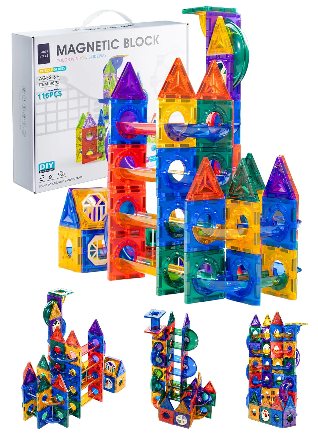 Magnetbausteine Kugelbahn Kleine Größe Marble Run 116 Teile | 6cm Mini Magnetische Bausteine Murmelbahn STEM Magnet Spielzeug