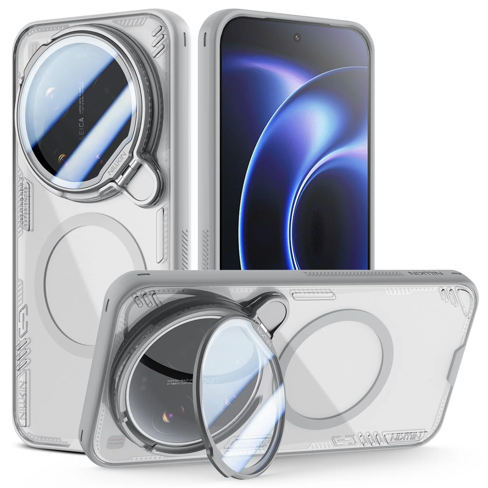 Nillkin Hülle für Xiaomi 17 Ultra, MagSafe kompatibel, Magnetische Handyhülle mit transparentem Kamera-Schutzdeckel & Ständer, Vergilbungsfrei, Dünn, Angenehmes Griffgefühl,Grau